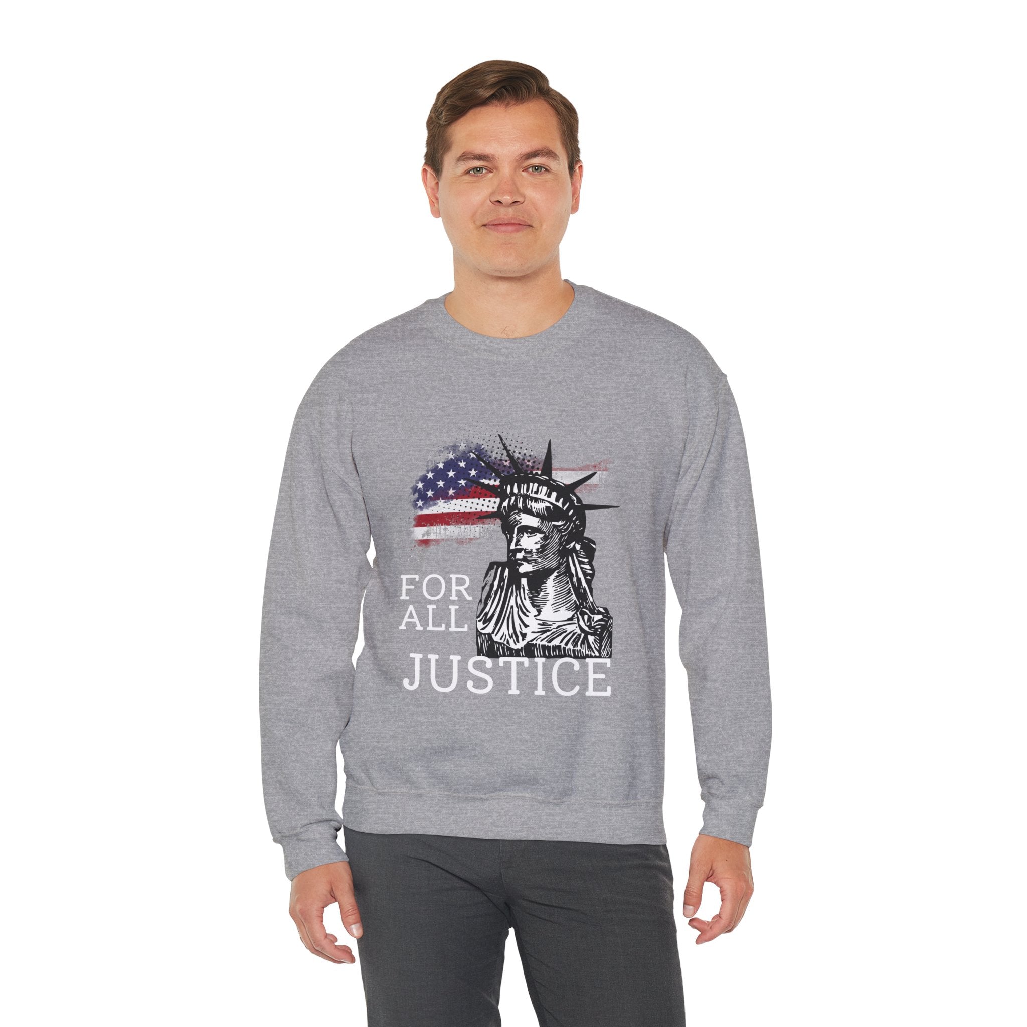 Justice Crewneck Sweatshirt - Unisex Heavy Blend, Patriotic Apparel, Comfortable Gift for Activists, USA Theme, Everyday Wear