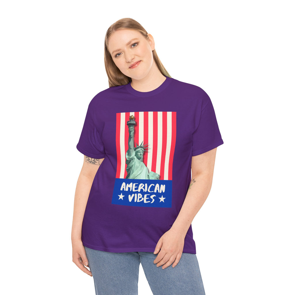 American Vibes Unisex Heavy Cotton Tee, Patriotic Shirt, Gift for Veterans, Independence Day Apparel, Summer Casual Wear