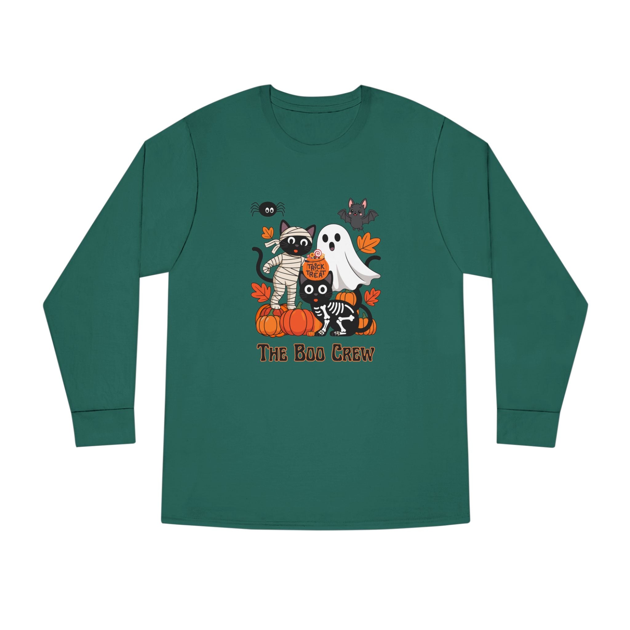 Halloween Long Sleeve Tee, Boo Crew Shirt, Cat Ghost Top, Fall Apparel, Spooky Season Clothing, Kids Halloween Outfit