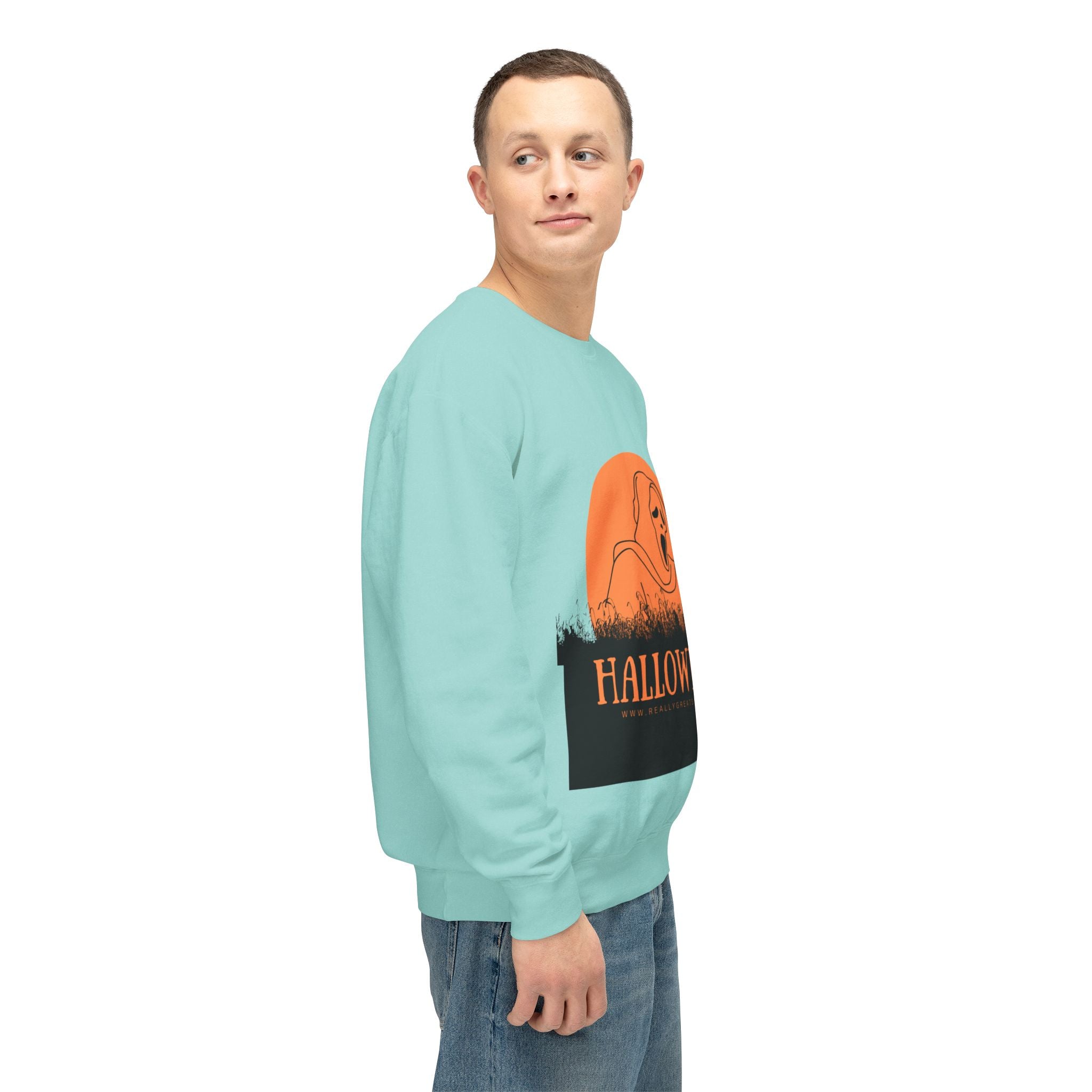 Halloween Ghost Unisex Lightweight Crewneck Sweatshirt, Fall Fashion, Cozy Gift, Halloween Party, Spooky Season Apparel