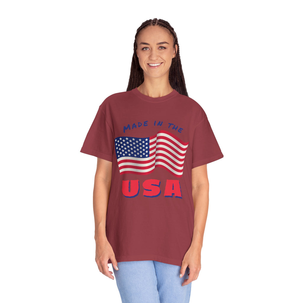 Patriotic T-Shirt for Celebrations, Made in the USA Tee, Unisex Garment-Dyed Shirt, July 4th Apparel, Red White Blue Tee