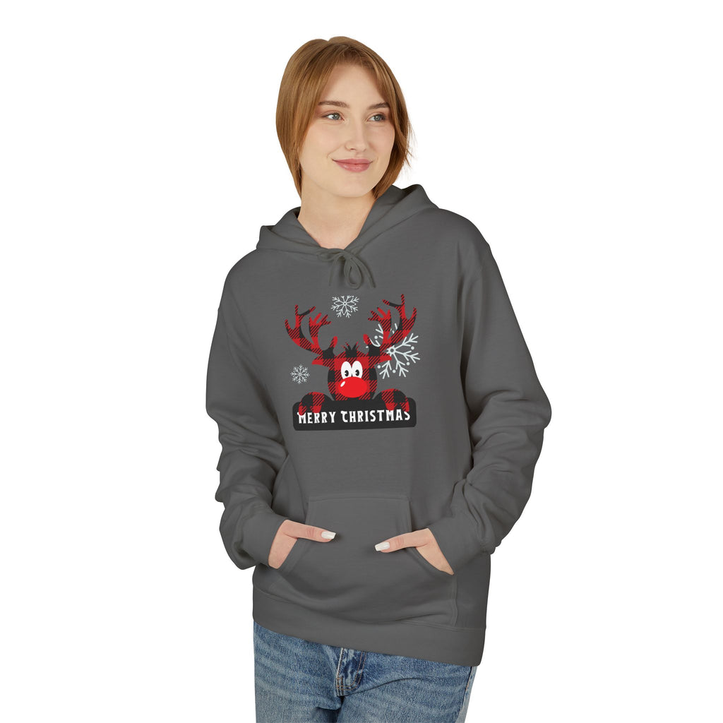Christmas Reindeer Fleece Hoodie - Unisex, Cozy Winter Wear, Holiday Gift, Festive Apparel, Merry Christmas Hoodie
