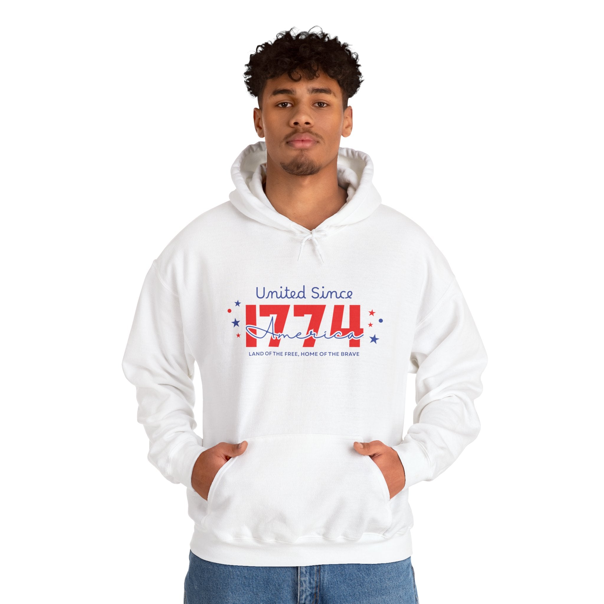 Patriotic Hooded Sweatshirt - United Since 1774, Unisex Pullover, 4th of July Gift, Cozy Fall Apparel, Red White Blue Hoodie
