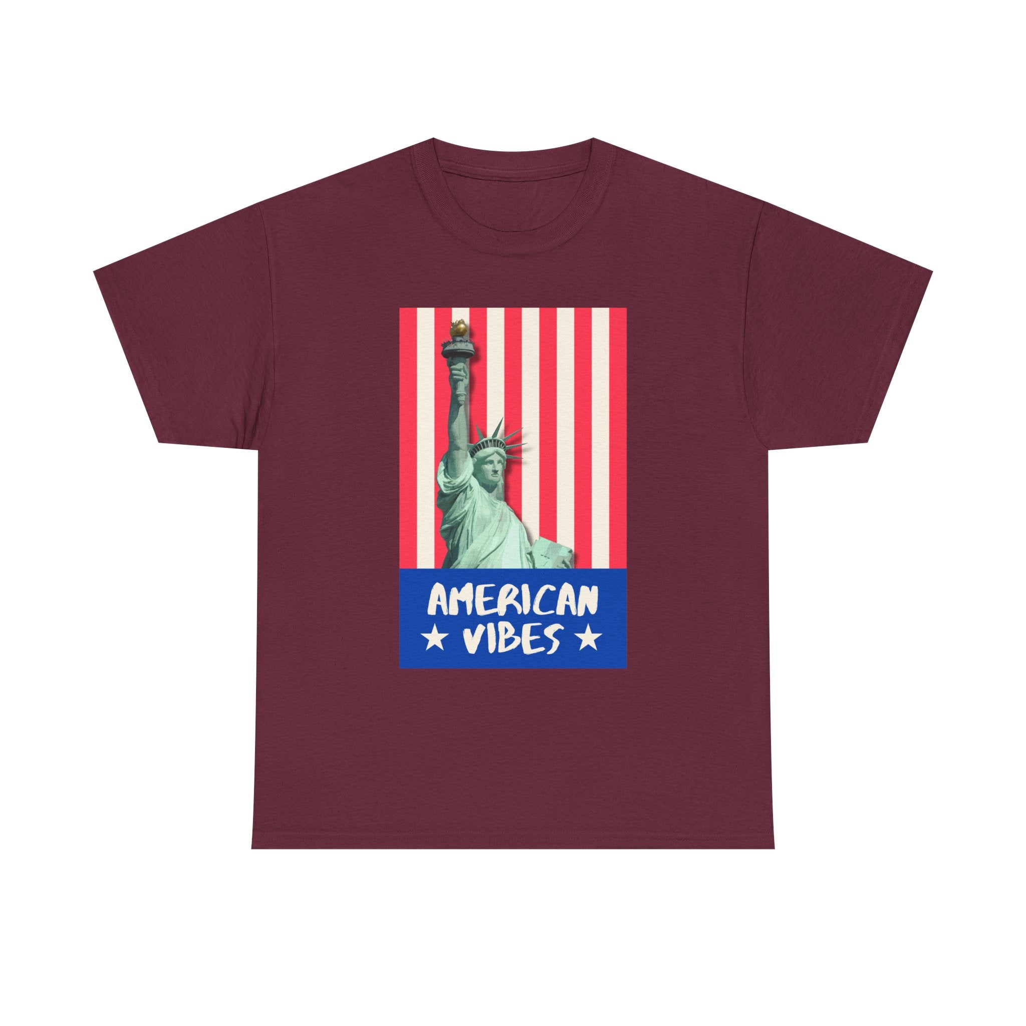 American Vibes Unisex Heavy Cotton Tee, Patriotic Shirt, Gift for Veterans, Independence Day Apparel, Summer Casual Wear