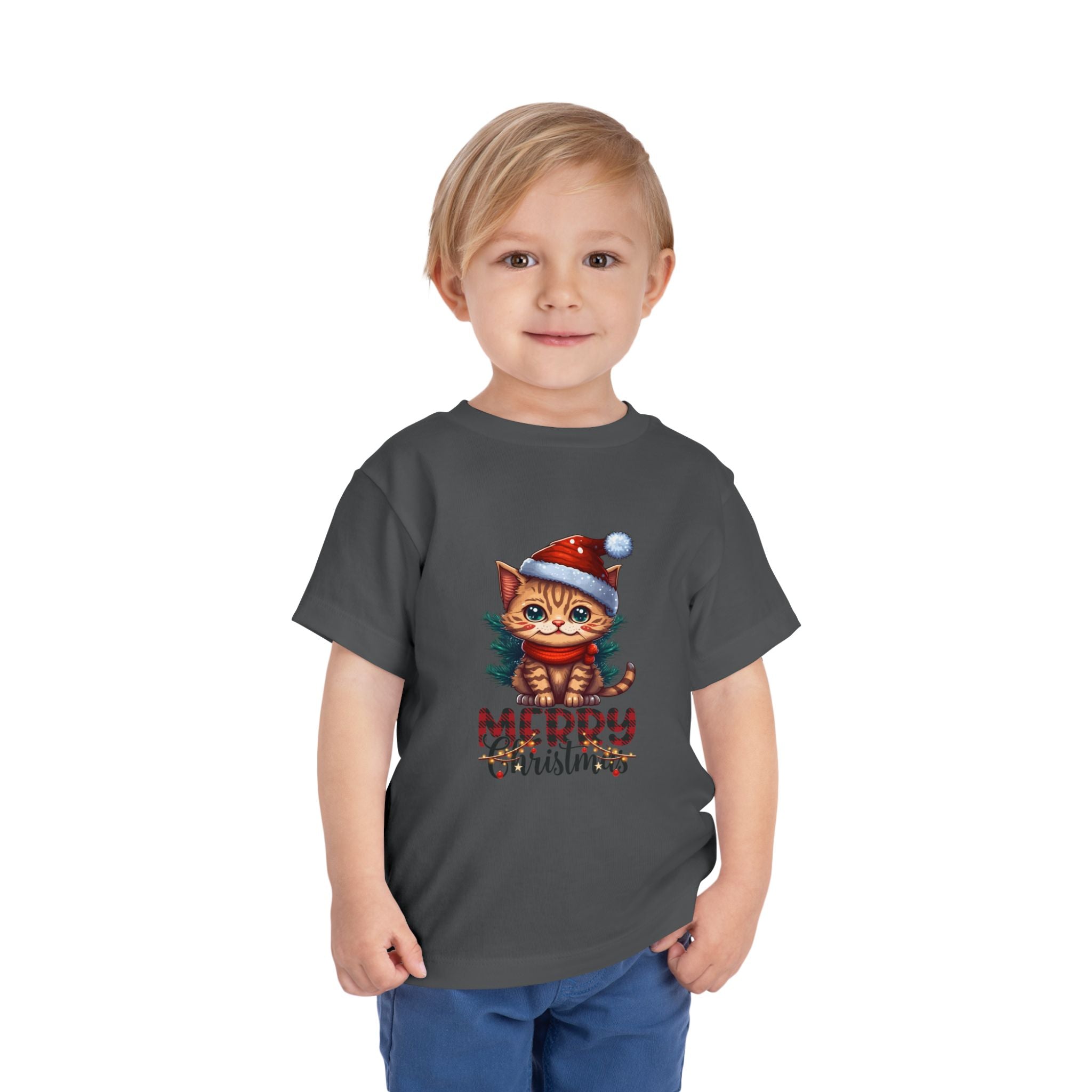 Cute Christmas Cat Tee for Toddlers, Holiday Shirt, Gift for Kids, Merry Christmas Tee, Fun Winter Wear, Festive Toddler Outfit