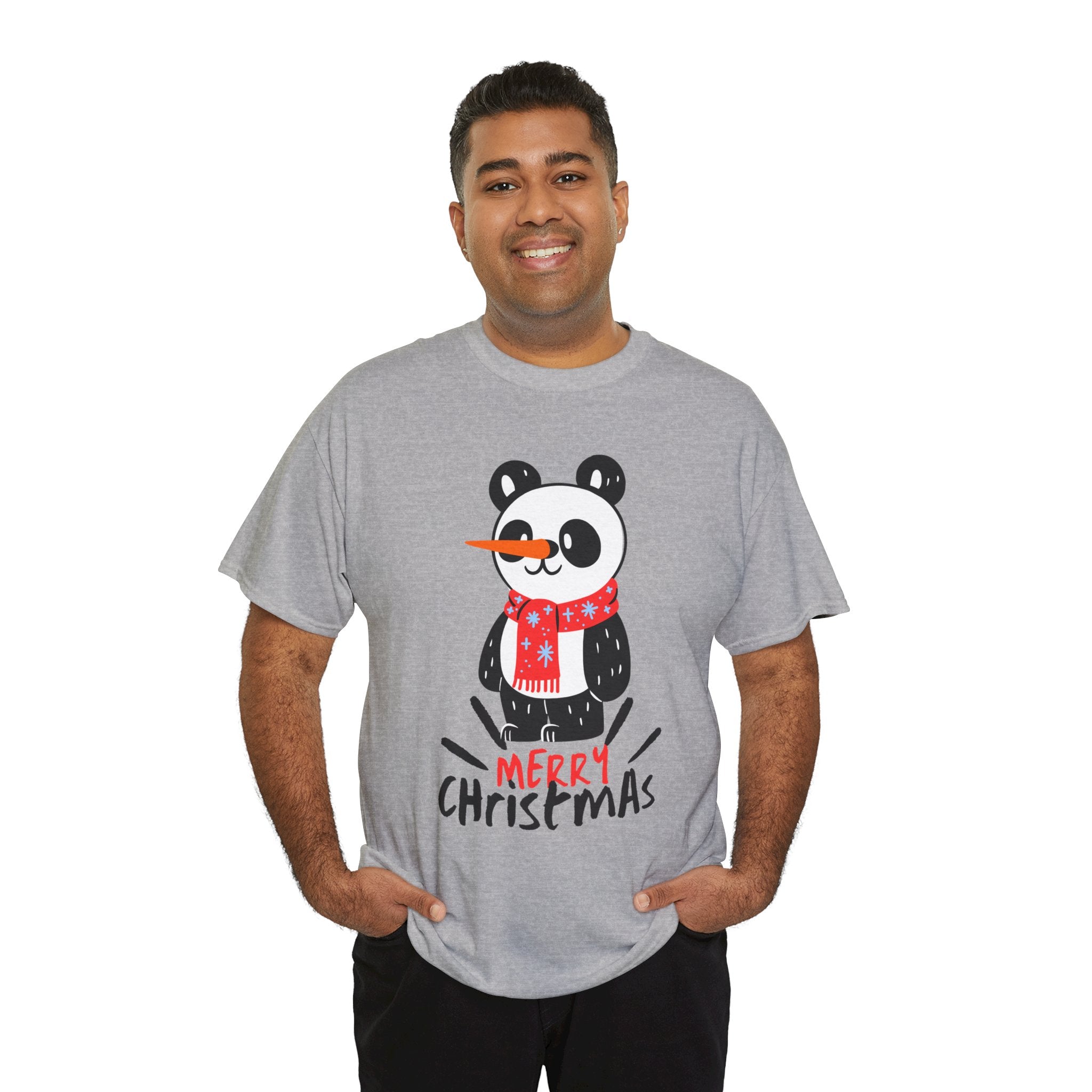 Cute Merry Christmas Panda Tee for Holiday Cheer, Unisex Cotton T-Shirt, Fun Gift for Him & Her, Christmas Apparel, Winter Gathering