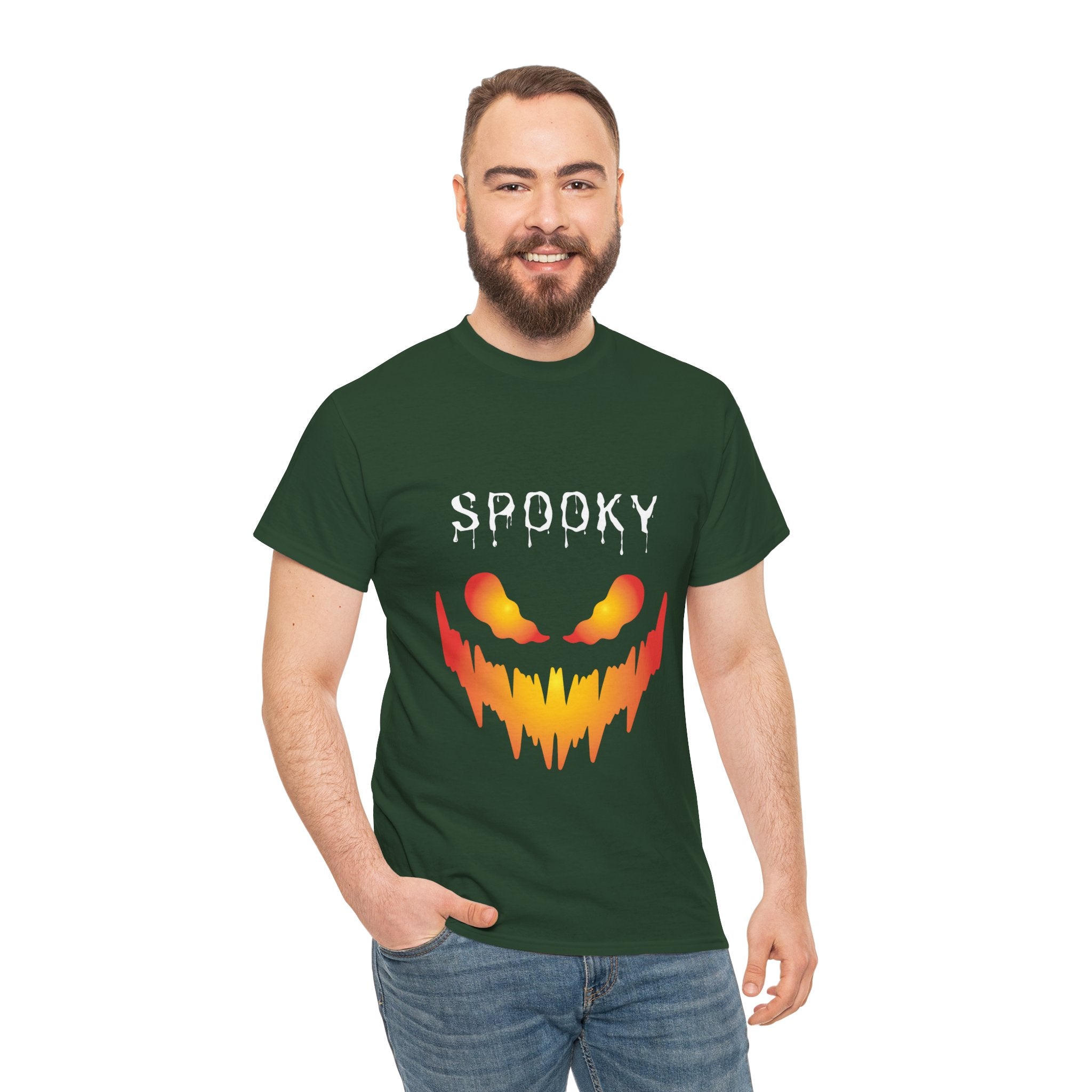 Spooky Unisex Heavy Cotton Tee - Halloween Shirt, Goth Fashion, Casual Wear, Festival Tee, Gift for Horror Fans