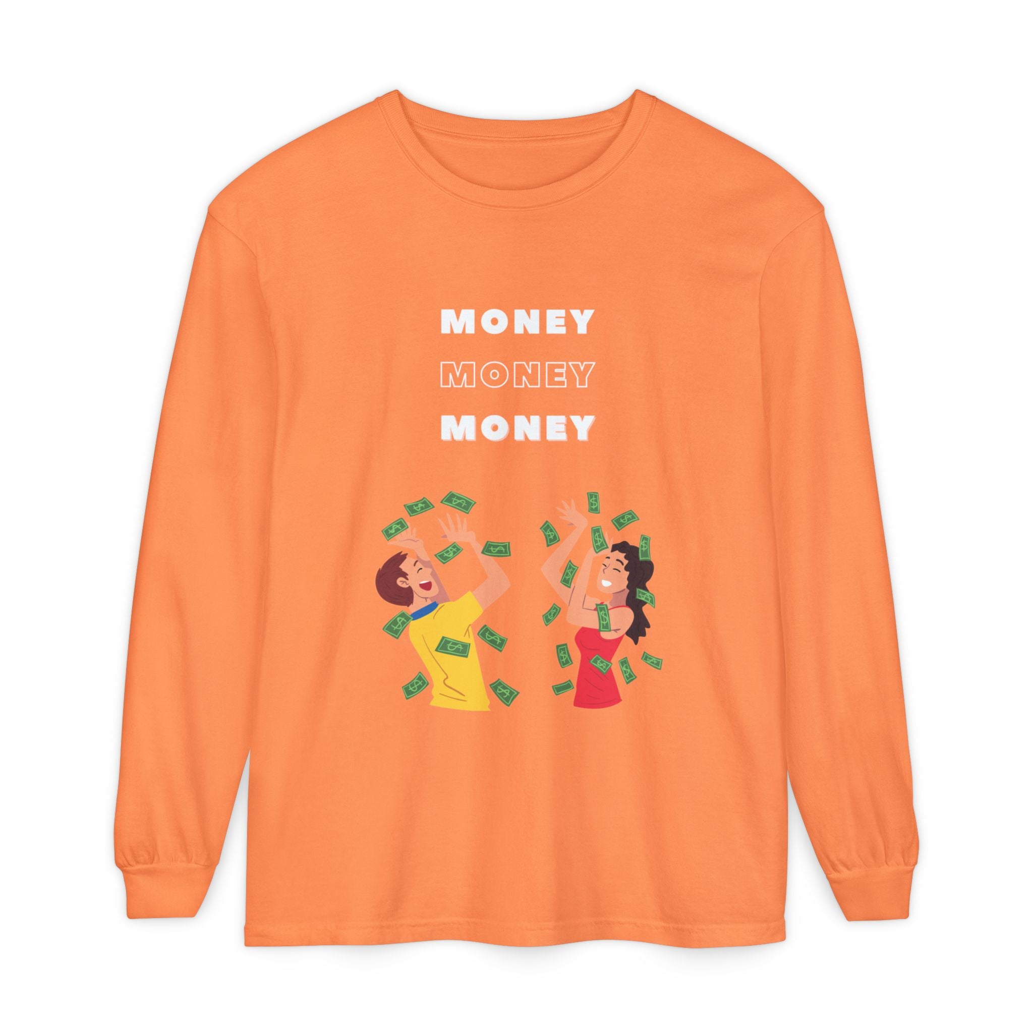 Money-Themed Long Sleeve T-Shirt, Funny Graphic Top, Gift for Finance Lovers, Casual Wear, Party Outfit, Unique Apparel