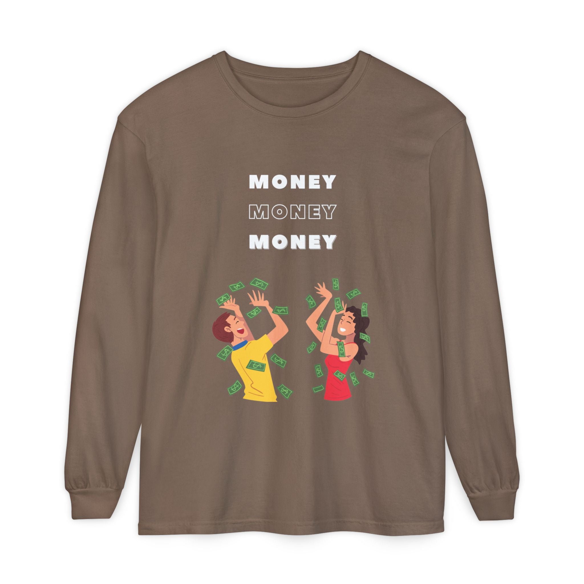 Money-Themed Long Sleeve T-Shirt, Funny Graphic Top, Gift for Finance Lovers, Casual Wear, Party Outfit, Unique Apparel
