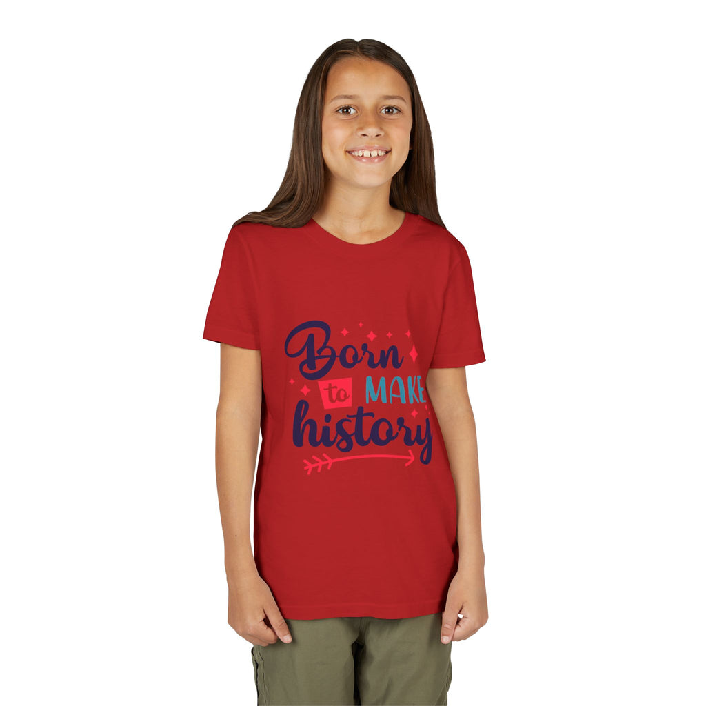 Inspired Youth Short Sleeve Tee: 'Born to Make History' Shirt, Kids Motivational Tee, Birthday Gift, Back to School, Fun Everyday Wear