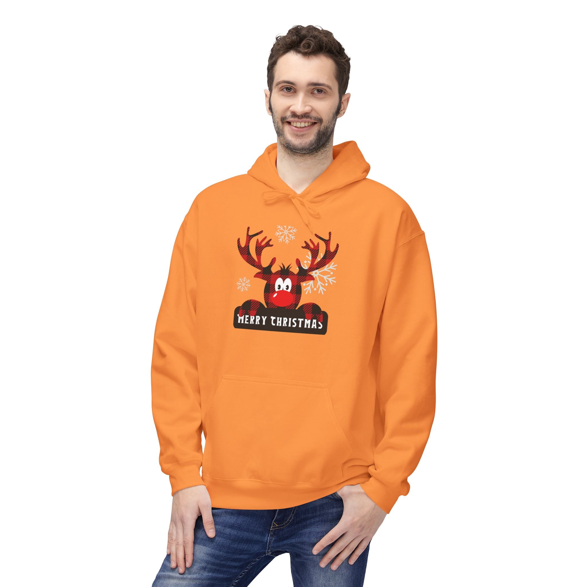 Christmas Reindeer Fleece Hoodie - Unisex, Cozy Winter Wear, Holiday Gift, Festive Apparel, Merry Christmas Hoodie