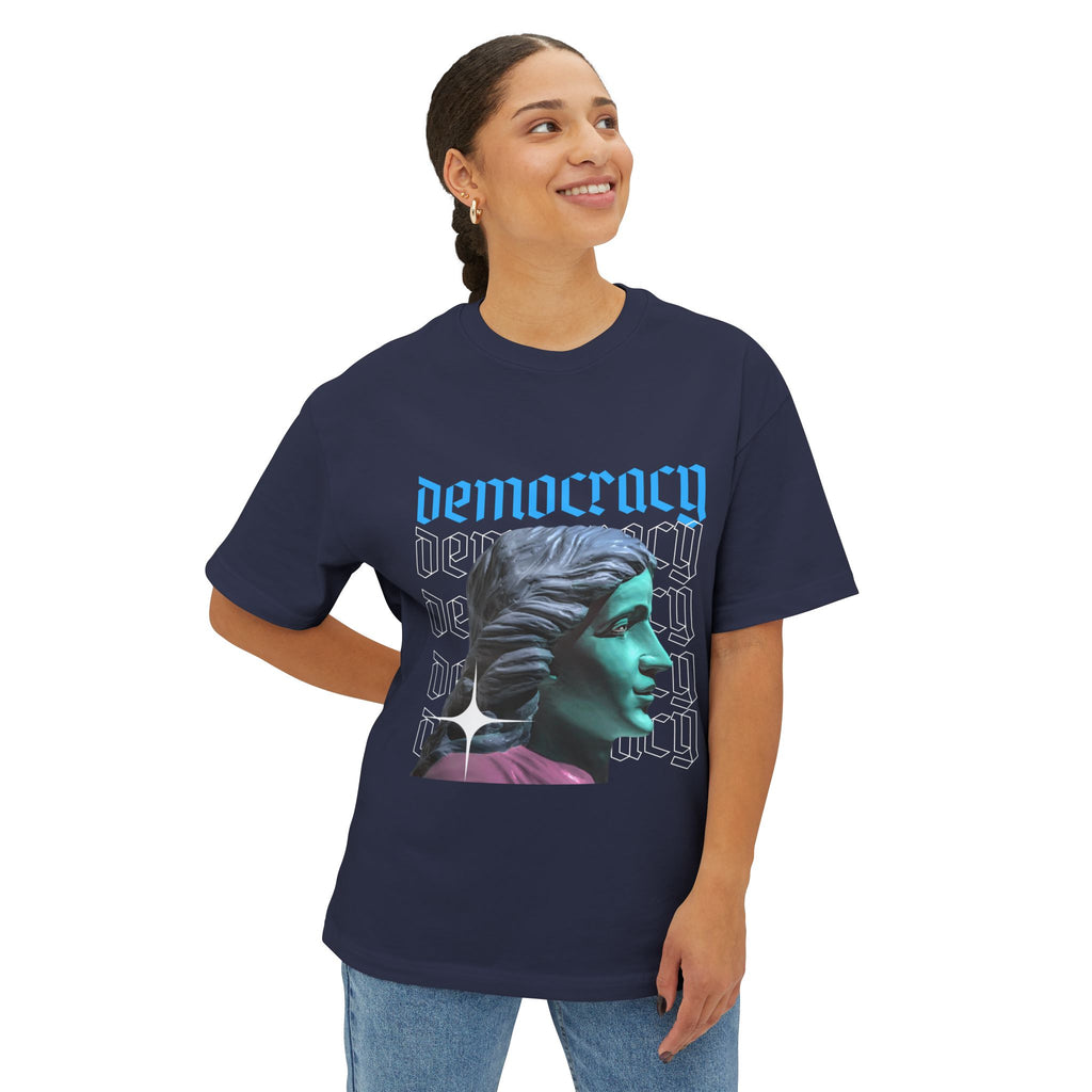 Democracy Graphic Oversized Tee, Unisex Boxy T-Shirt, Statement Fashion Top, Casual Wear, Gift for Activists, Cool Streetwear
