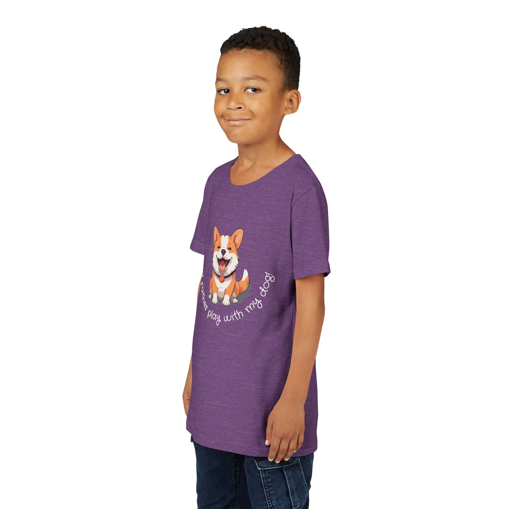 Youth Dog Lover Tee, Kids Corgi Shirt, Playful Dog T-Shirt, Pet Lover Gift, Children's Animal Apparel
