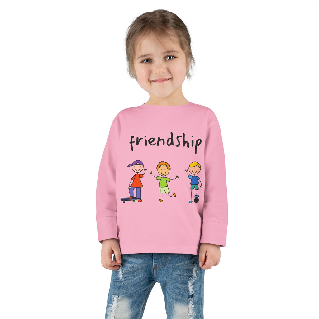 Toddler Long Sleeve Tee - Cute Cartoon Friendship Shirt for Kids, Perfect Birthday Gift, Playtime Comfort, Toddler Apparel