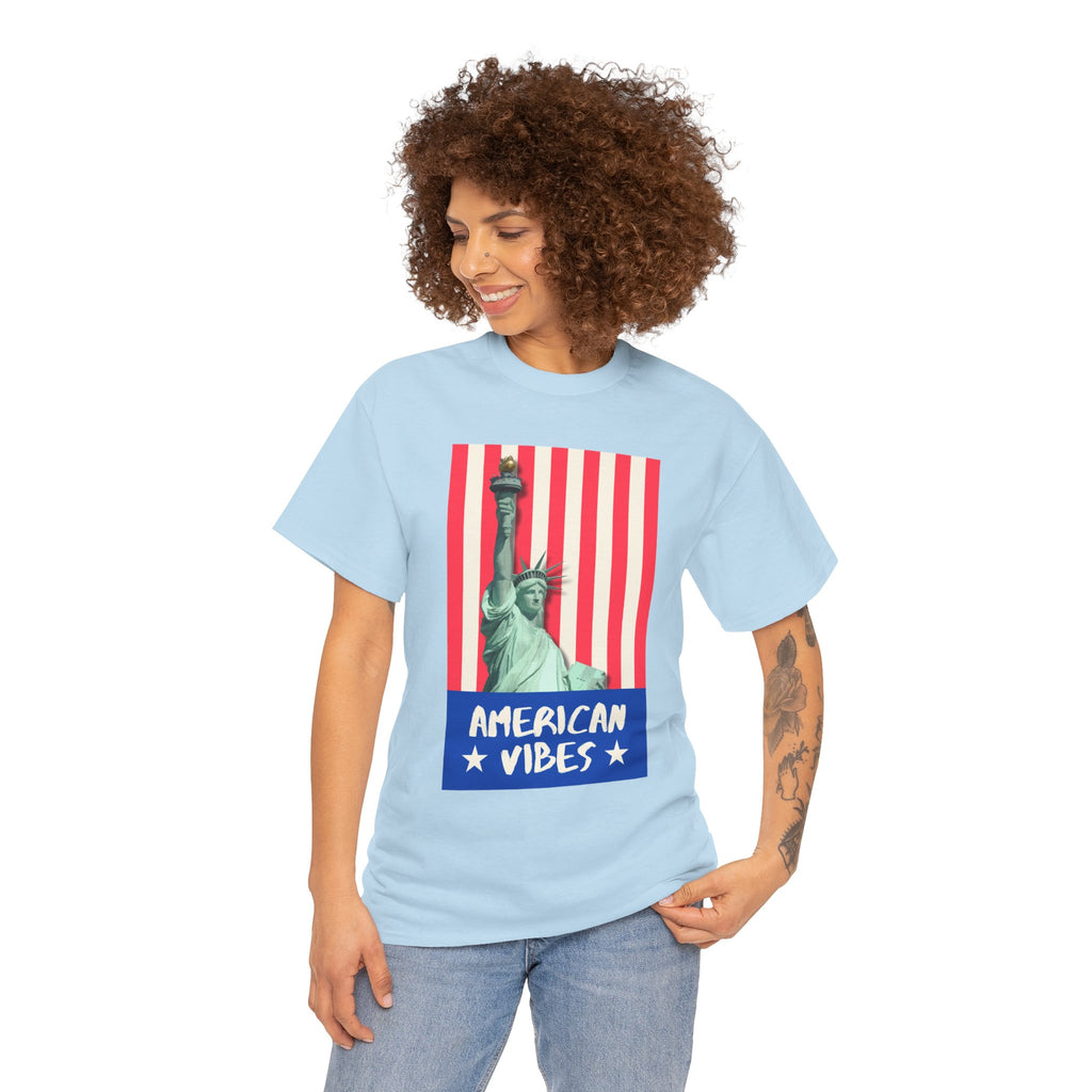 American Vibes Unisex Heavy Cotton Tee, Patriotic Shirt, Gift for Veterans, Independence Day Apparel, Summer Casual Wear