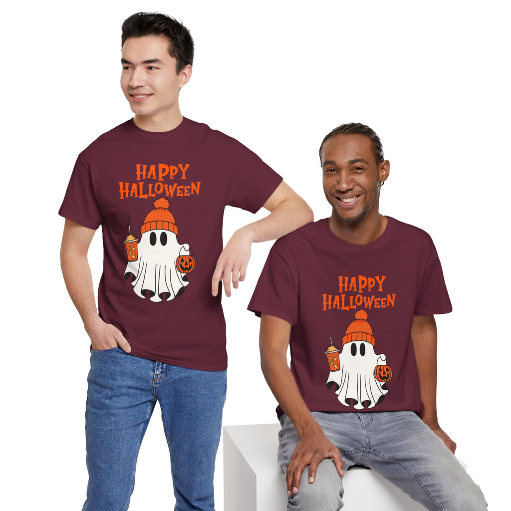 Happy Halloween Ghost Tee, Unisex Cotton T-Shirt, Halloween Apparel, Fall Fashion, Cute Halloween Gift, Ghost Tee