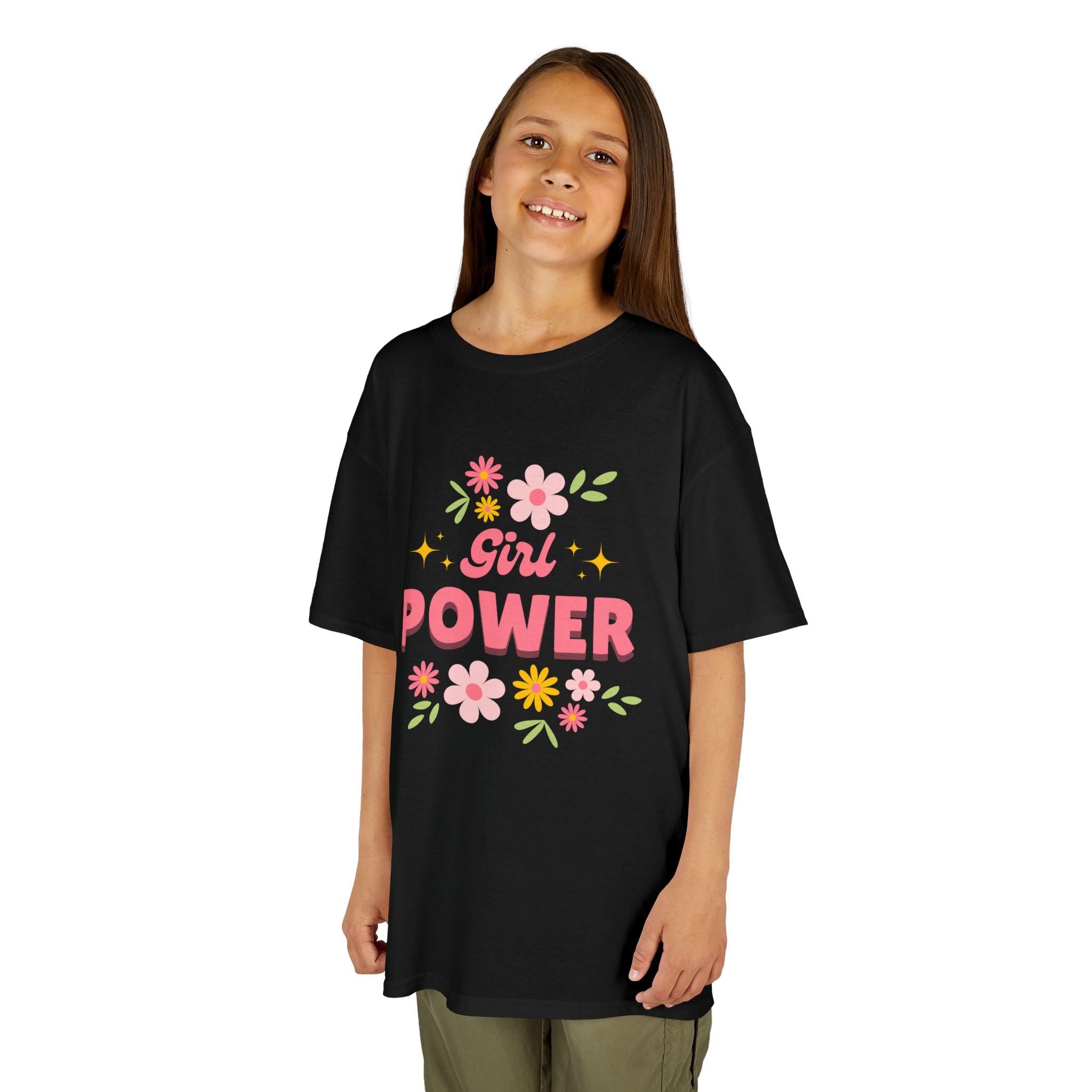 Kids Graphic Tee, Girl Power Flower Shirt, Youth Summer Tee, Empowering T-Shirt, Birthday Gift, Kids Fashion Top, Positive Vibes