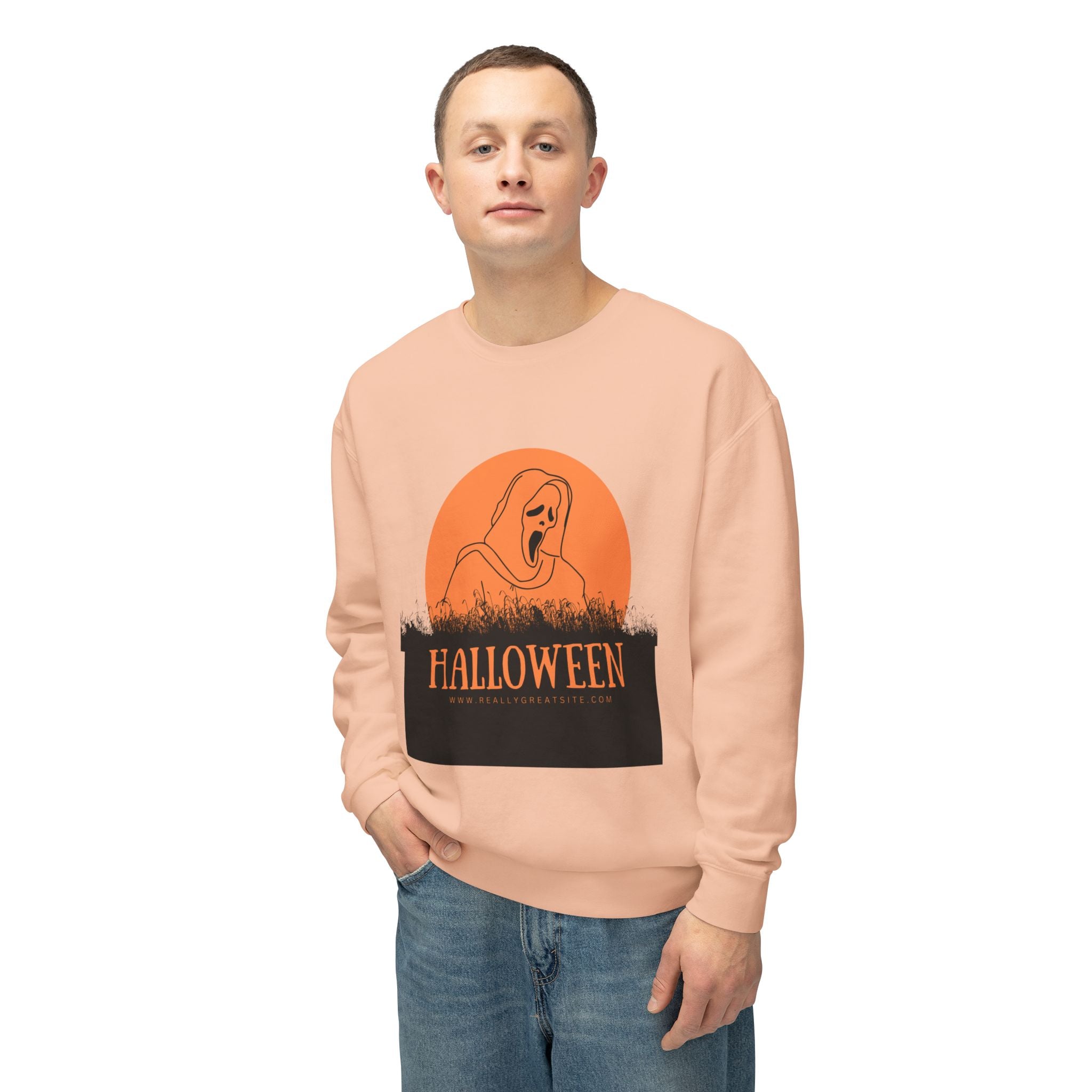 Halloween Ghost Unisex Lightweight Crewneck Sweatshirt, Fall Fashion, Cozy Gift, Halloween Party, Spooky Season Apparel