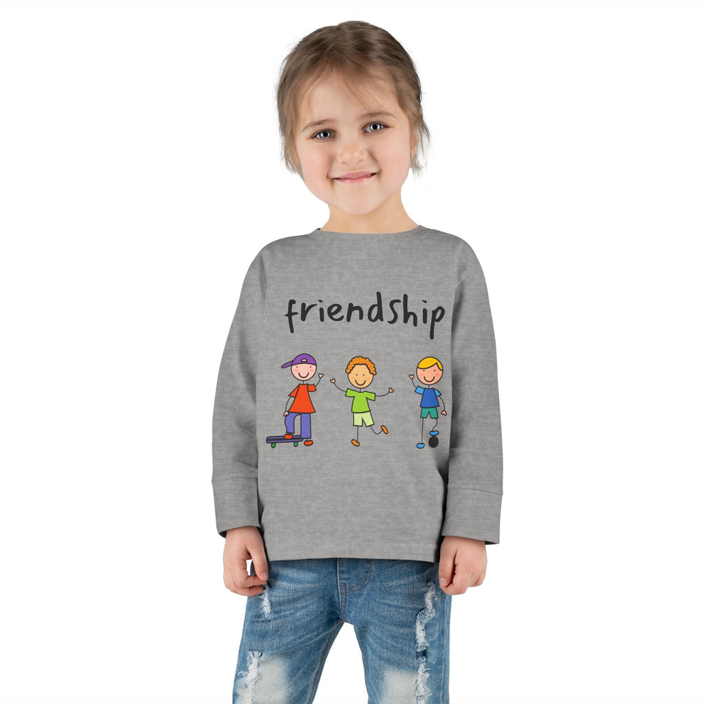Toddler Long Sleeve Tee - Cute Cartoon Friendship Shirt for Kids, Perfect Birthday Gift, Playtime Comfort, Toddler Apparel