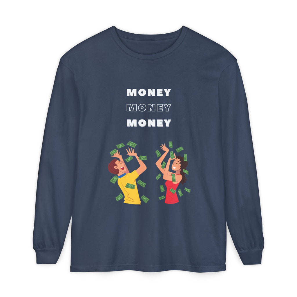 Money-Themed Long Sleeve T-Shirt, Funny Graphic Top, Gift for Finance Lovers, Casual Wear, Party Outfit, Unique Apparel