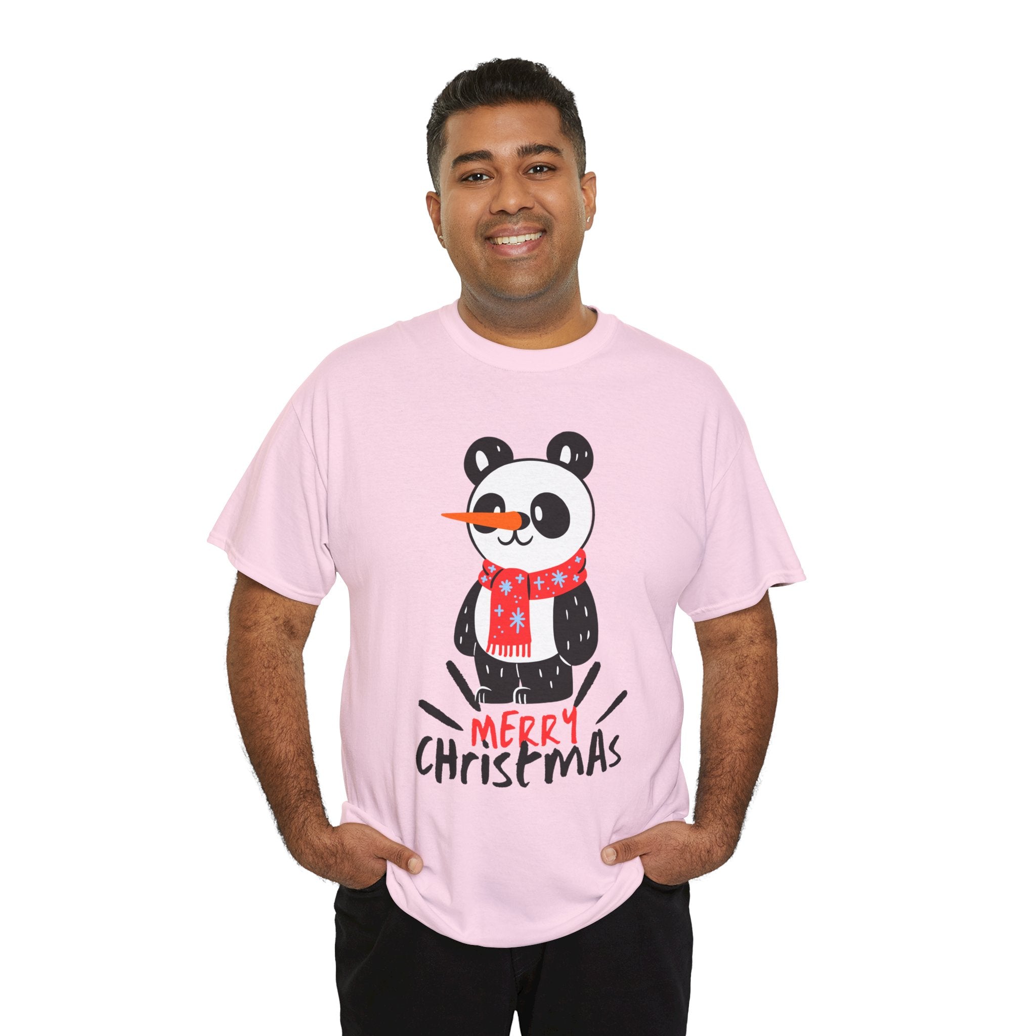 Cute Merry Christmas Panda Tee for Holiday Cheer, Unisex Cotton T-Shirt, Fun Gift for Him & Her, Christmas Apparel, Winter Gathering