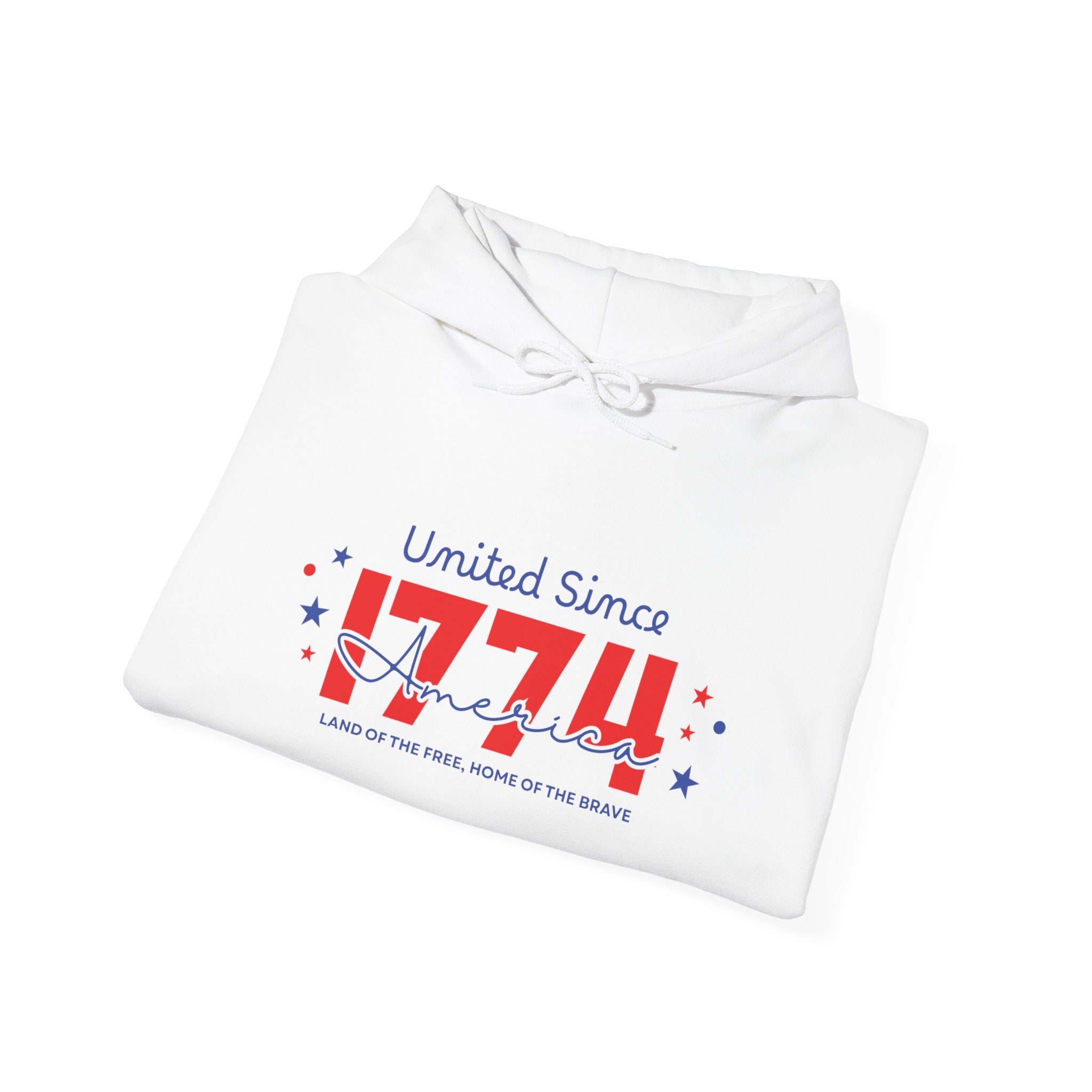 Patriotic Hooded Sweatshirt - United Since 1774, Unisex Pullover, 4th of July Gift, Cozy Fall Apparel, Red White Blue Hoodie