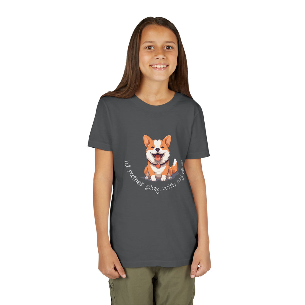 Youth Dog Lover Tee, Kids Corgi Shirt, Playful Dog T-Shirt, Pet Lover Gift, Children's Animal Apparel