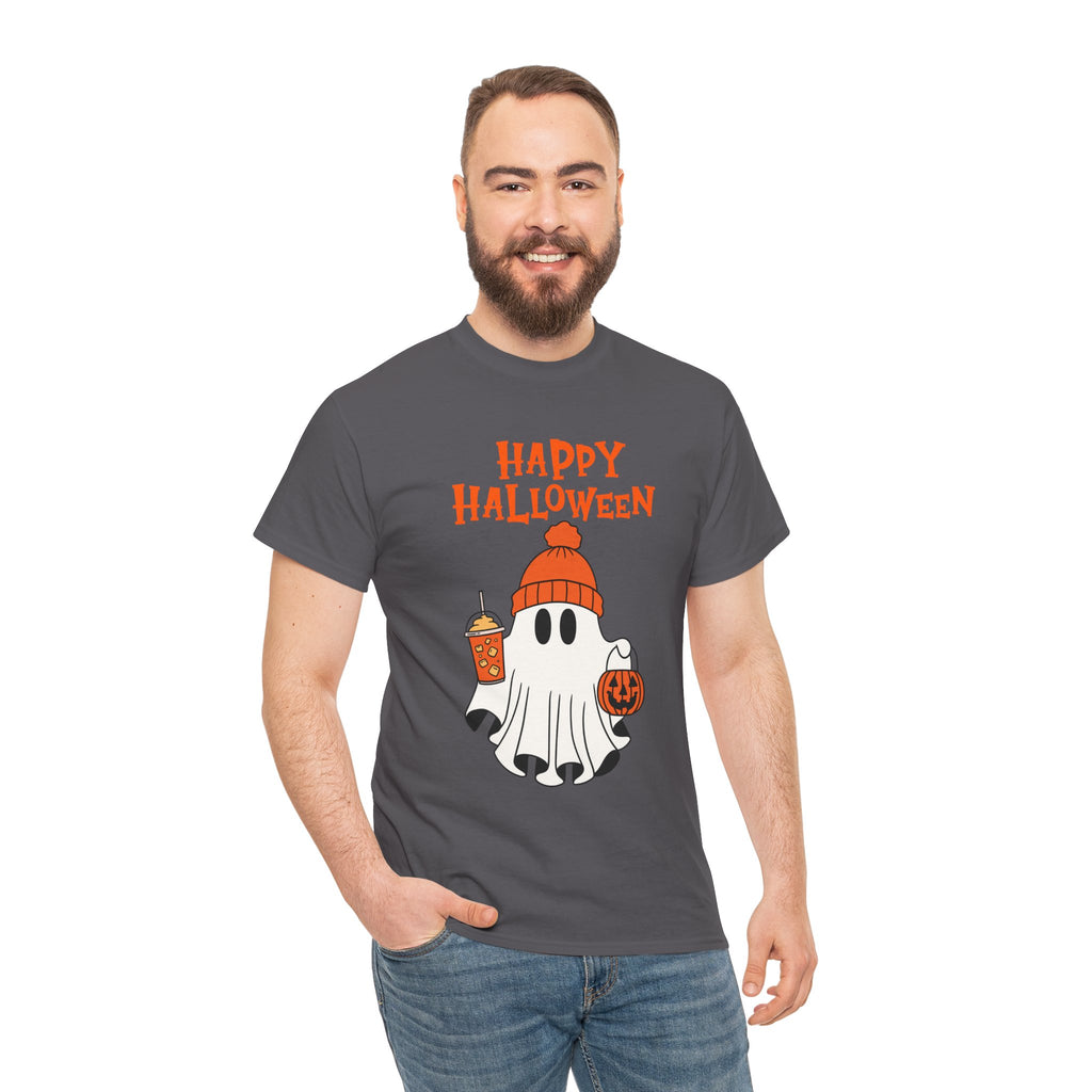 Happy Halloween Ghost Tee, Unisex Cotton T-Shirt, Halloween Apparel, Fall Fashion, Cute Halloween Gift, Ghost Tee