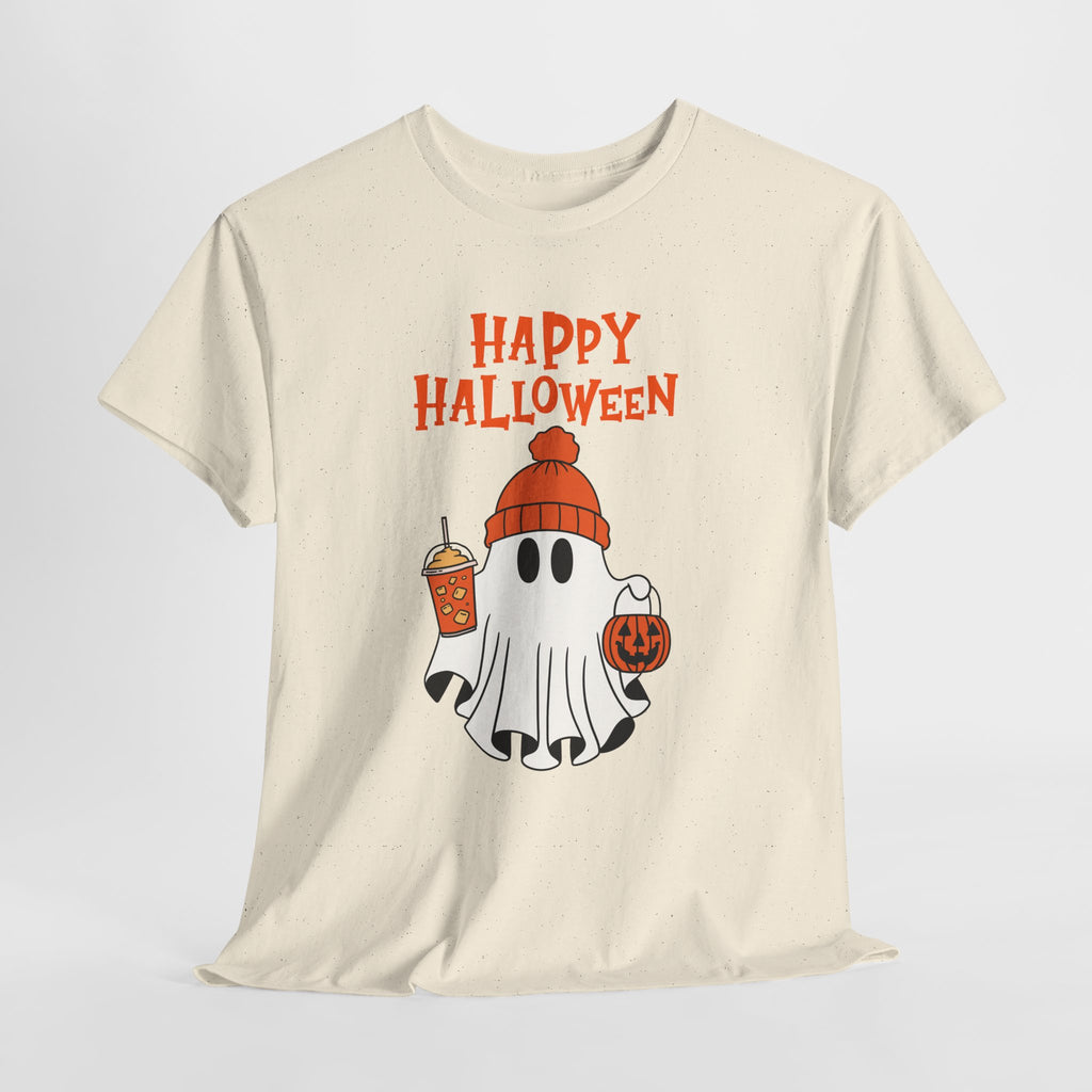 Happy Halloween Ghost Tee, Unisex Cotton T-Shirt, Halloween Apparel, Fall Fashion, Cute Halloween Gift, Ghost Tee