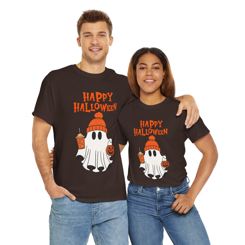 Happy Halloween Ghost Tee, Unisex Cotton T-Shirt, Halloween Apparel, Fall Fashion, Cute Halloween Gift, Ghost Tee