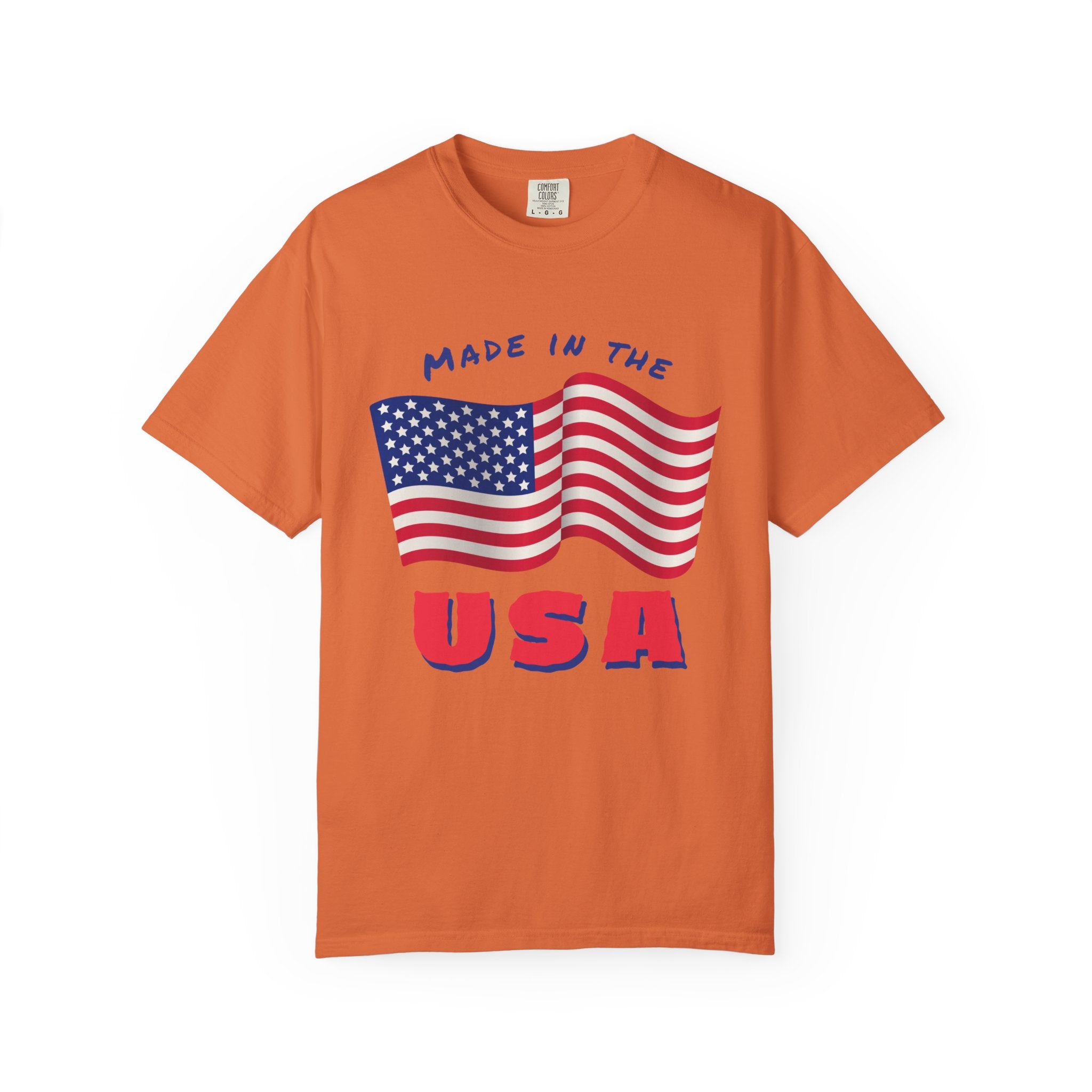 Patriotic T-Shirt for Celebrations, Made in the USA Tee, Unisex Garment-Dyed Shirt, July 4th Apparel, Red White Blue Tee