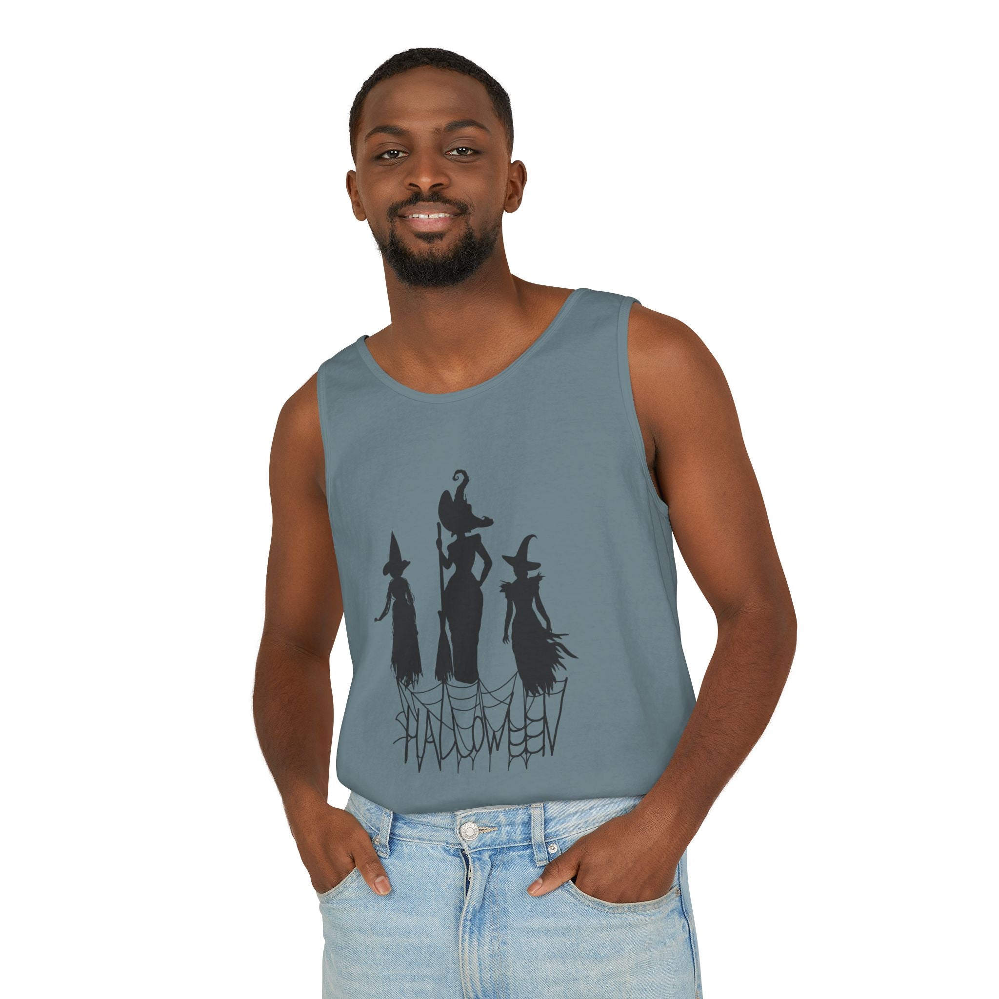 Halloween Witches Tank Top, Spooky Summer Shirt, Unisex Beach Wear, Fall Festival Apparel, Halloween Party Top