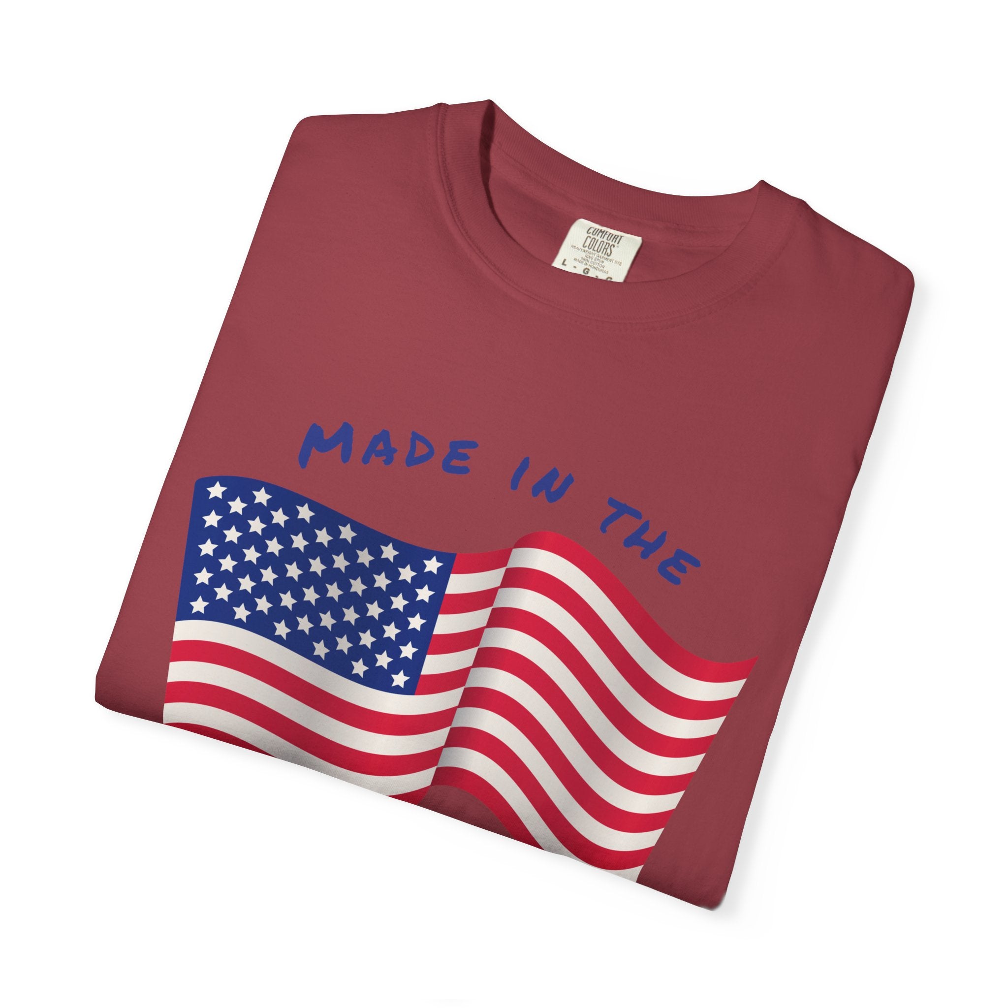 Patriotic T-Shirt for Celebrations, Made in the USA Tee, Unisex Garment-Dyed Shirt, July 4th Apparel, Red White Blue Tee
