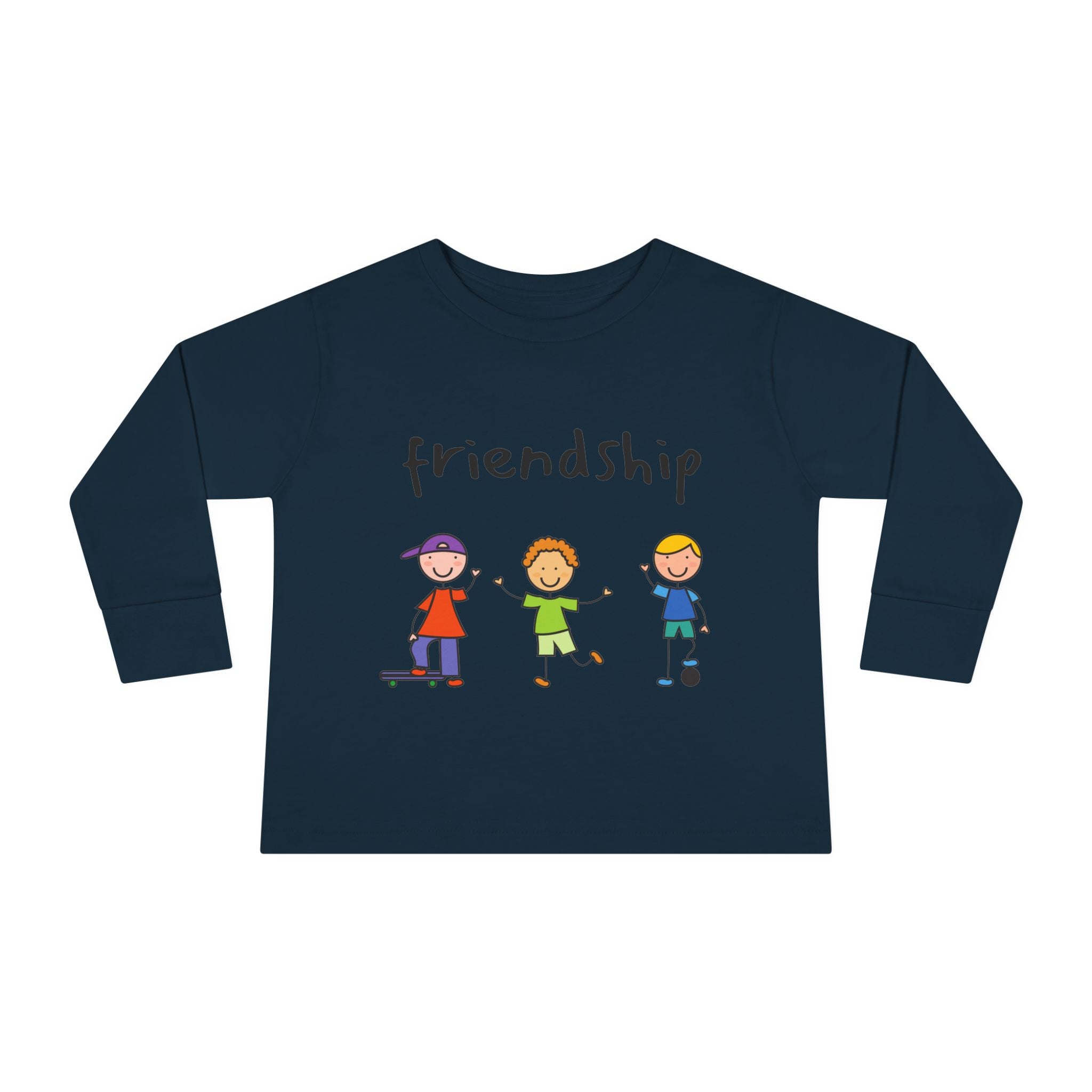 Toddler Long Sleeve Tee - Cute Cartoon Friendship Shirt for Kids, Perfect Birthday Gift, Playtime Comfort, Toddler Apparel