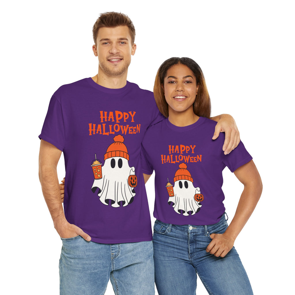 Happy Halloween Ghost Tee, Unisex Cotton T-Shirt, Halloween Apparel, Fall Fashion, Cute Halloween Gift, Ghost Tee