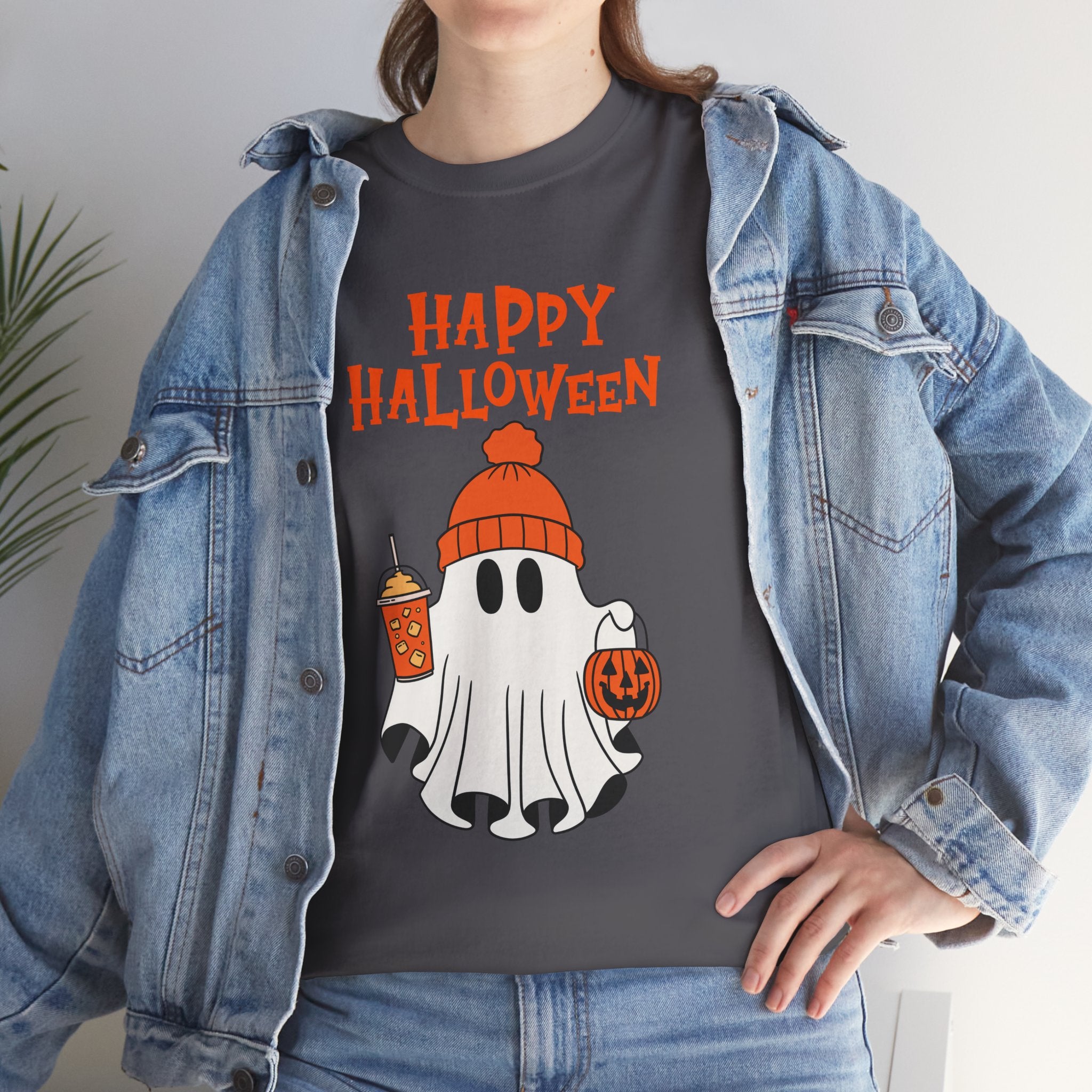 Happy Halloween Ghost Tee, Unisex Cotton T-Shirt, Halloween Apparel, Fall Fashion, Cute Halloween Gift, Ghost Tee