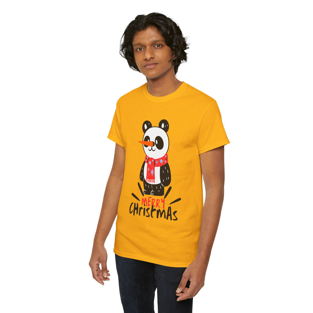 Cute Merry Christmas Panda Tee for Holiday Cheer, Unisex Cotton T-Shirt, Fun Gift for Him & Her, Christmas Apparel, Winter Gathering