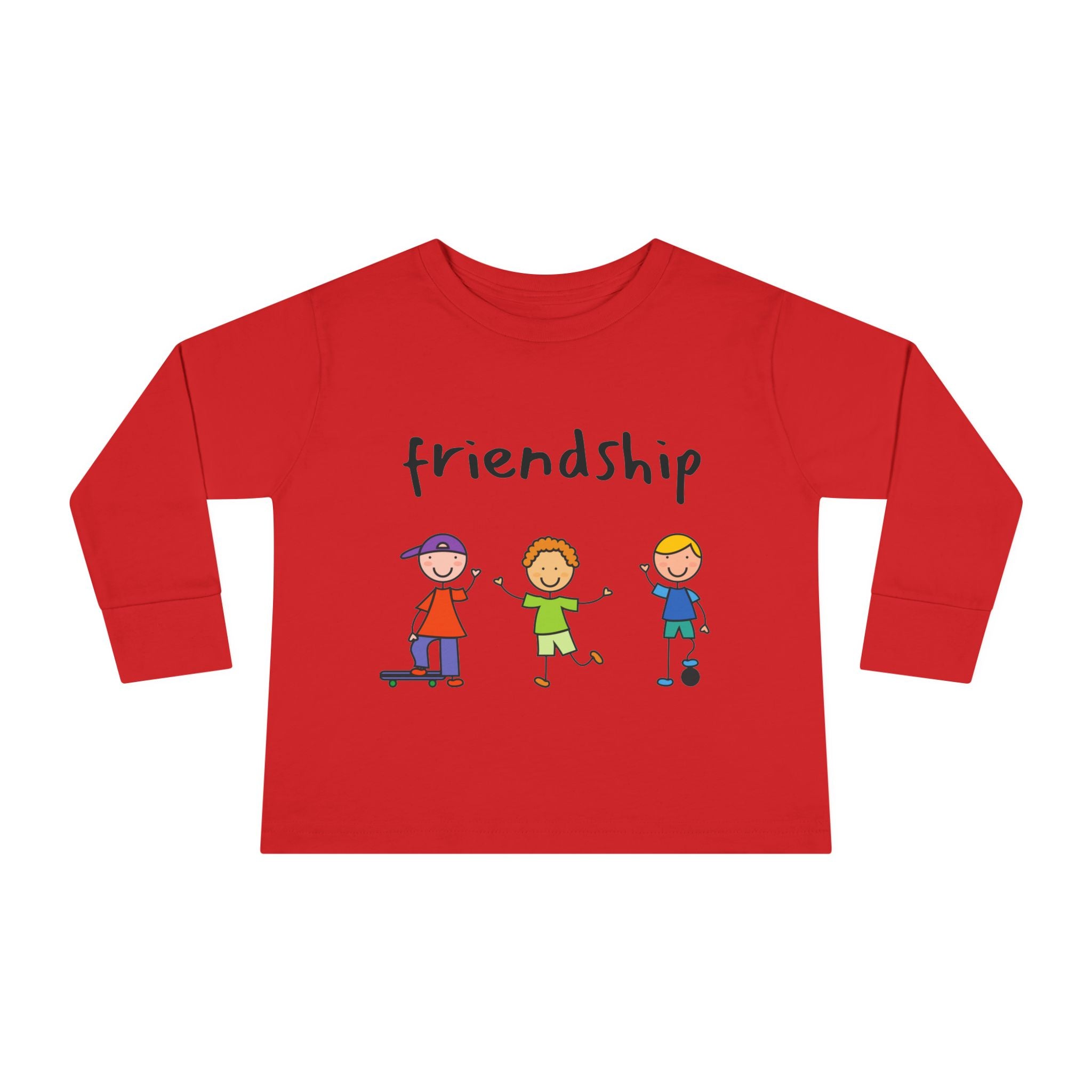 Toddler Long Sleeve Tee - Cute Cartoon Friendship Shirt for Kids, Perfect Birthday Gift, Playtime Comfort, Toddler Apparel