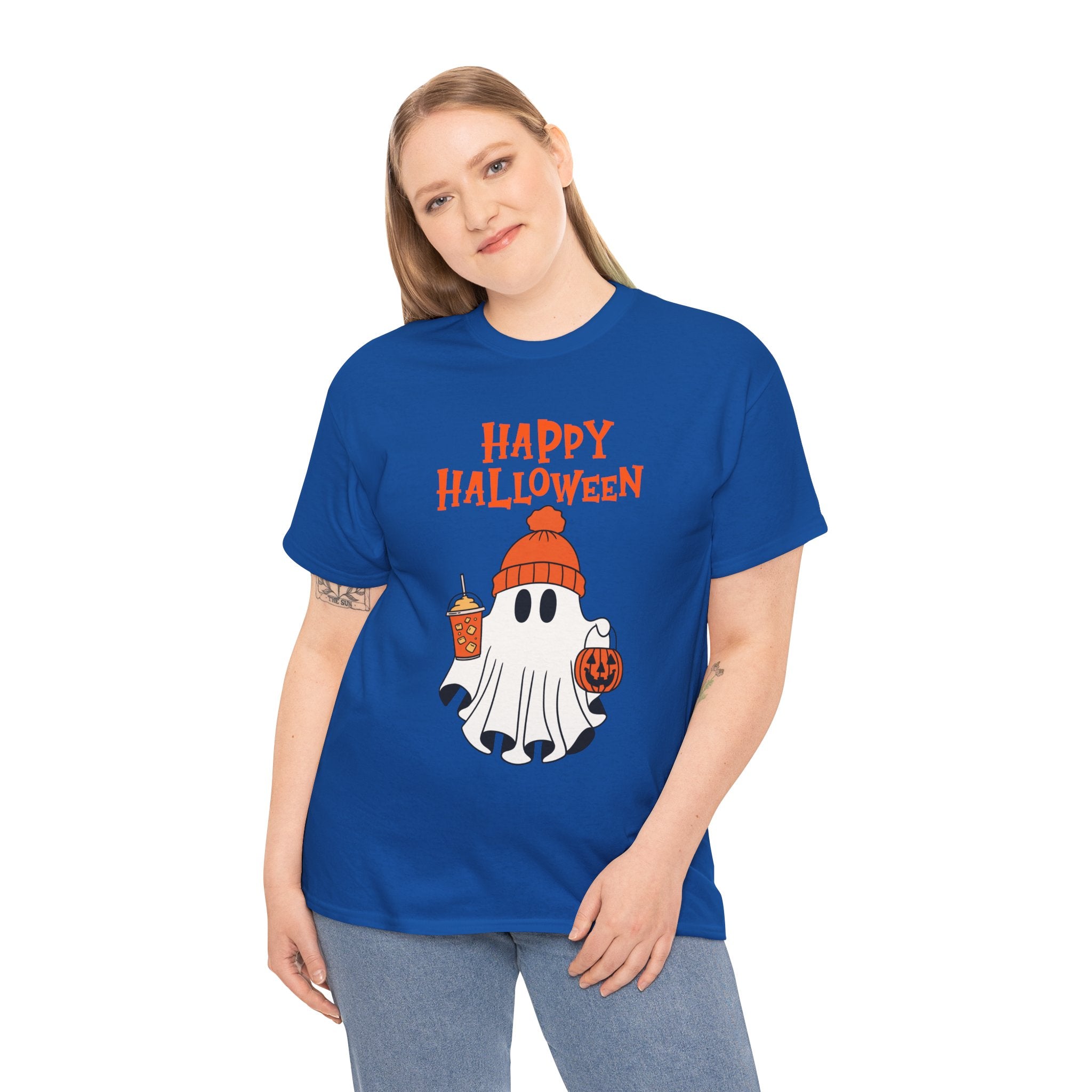 Happy Halloween Ghost Tee, Unisex Cotton T-Shirt, Halloween Apparel, Fall Fashion, Cute Halloween Gift, Ghost Tee
