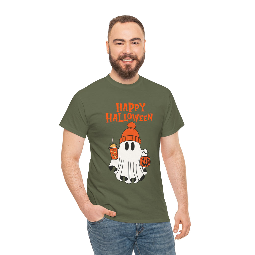 Happy Halloween Ghost Tee, Unisex Cotton T-Shirt, Halloween Apparel, Fall Fashion, Cute Halloween Gift, Ghost Tee