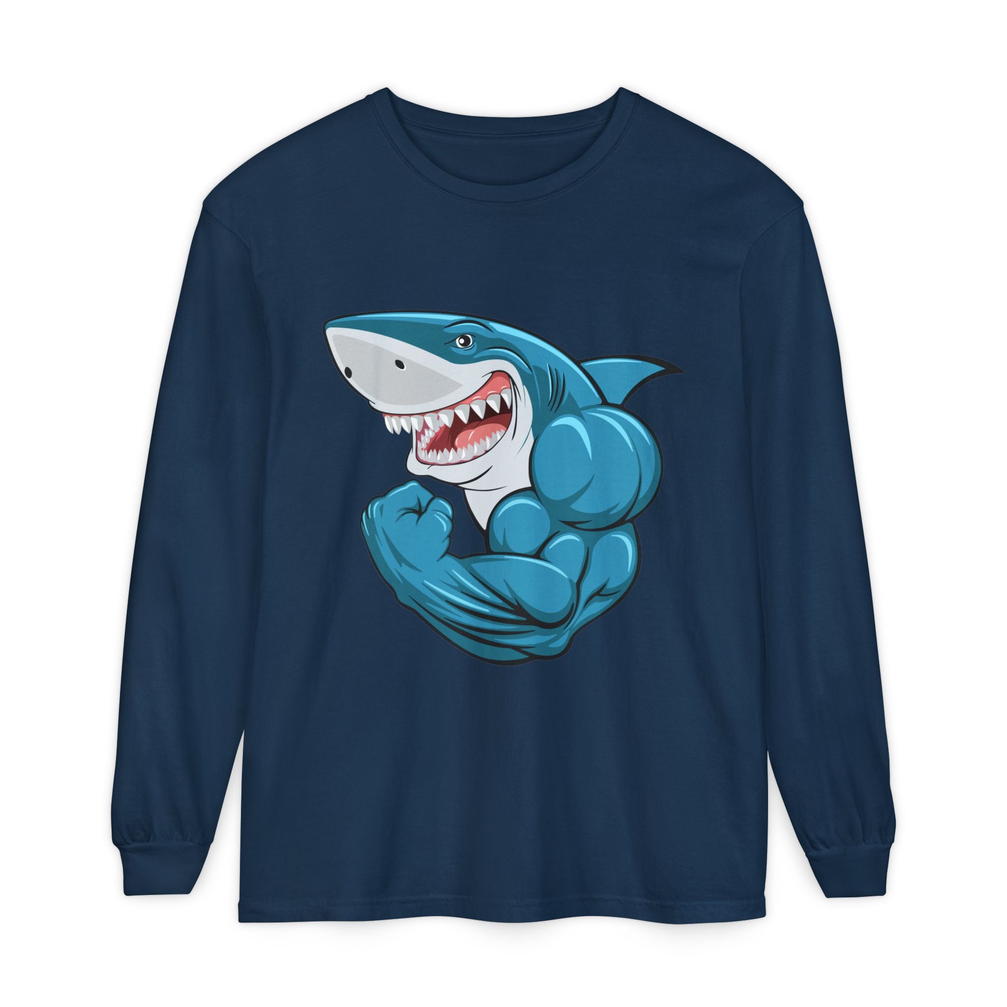 Muscle Shark Long Sleeve T-Shirt, Funny Shark Tee, Gym Humor Shirt, Gift for Ocean Lovers, Unique Workout Apparel