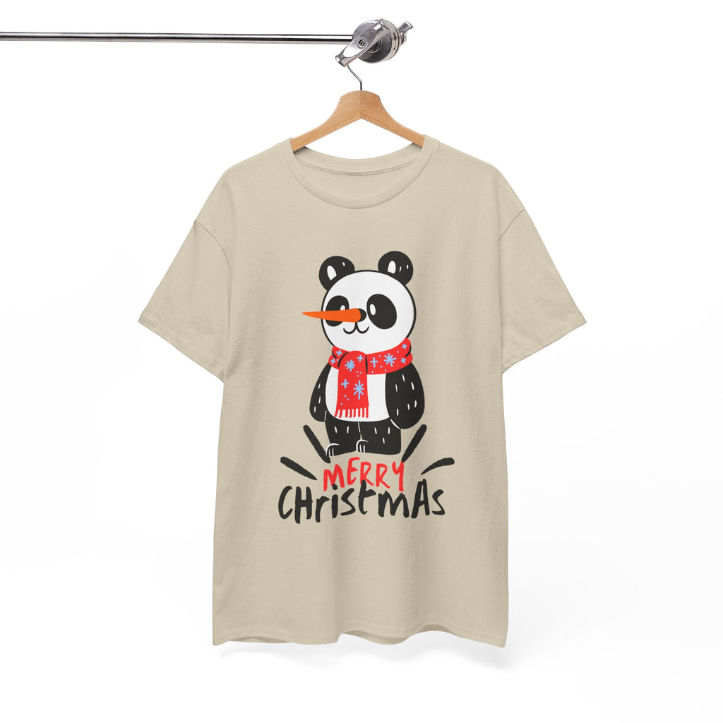 Cute Merry Christmas Panda Tee for Holiday Cheer, Unisex Cotton T-Shirt, Fun Gift for Him & Her, Christmas Apparel, Winter Gathering