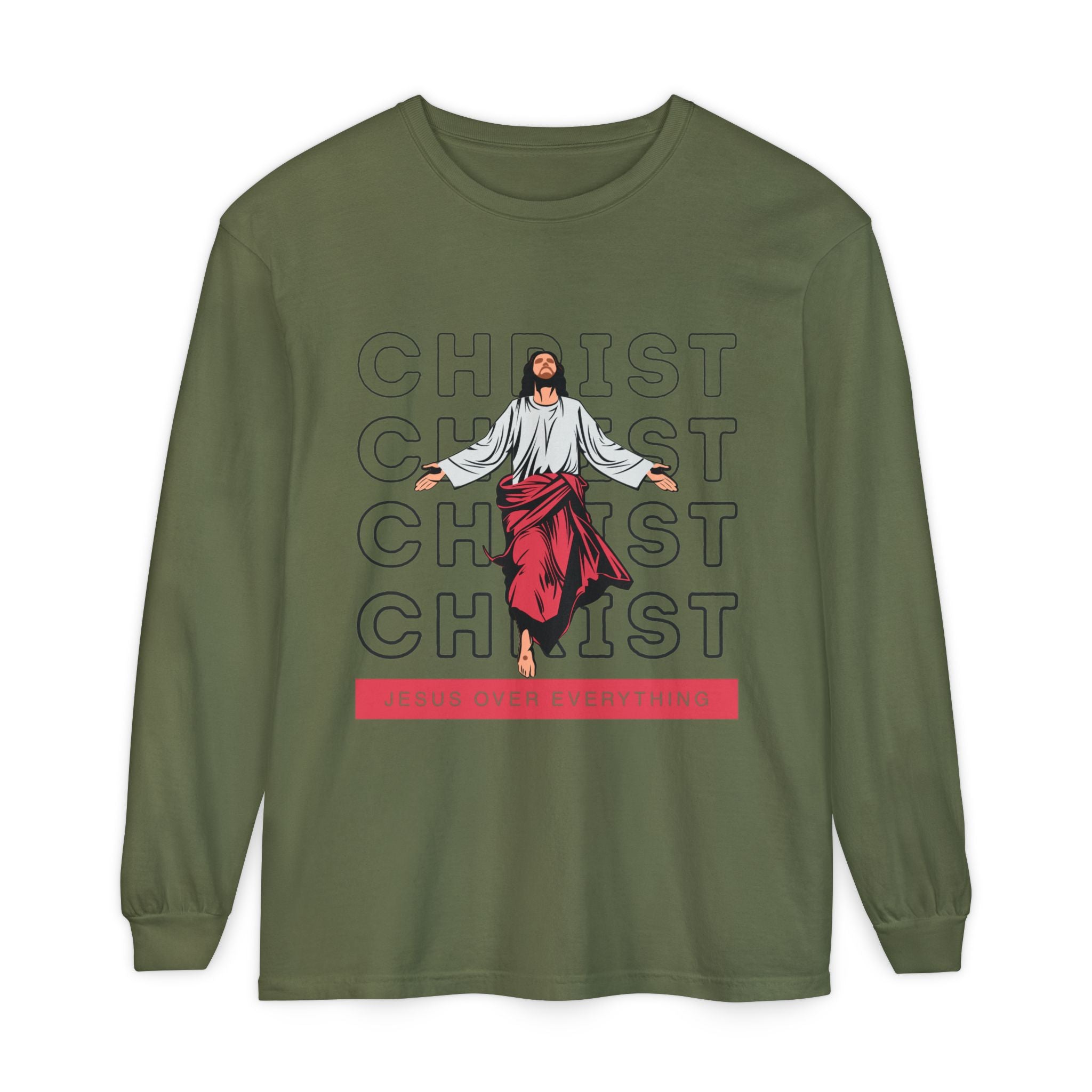 Unisex Long Sleeve T-Shirt - Jesus Over Everything, Christian Apparel, Faith-Based Gift, Spiritual Wear, Gospel Fashion
