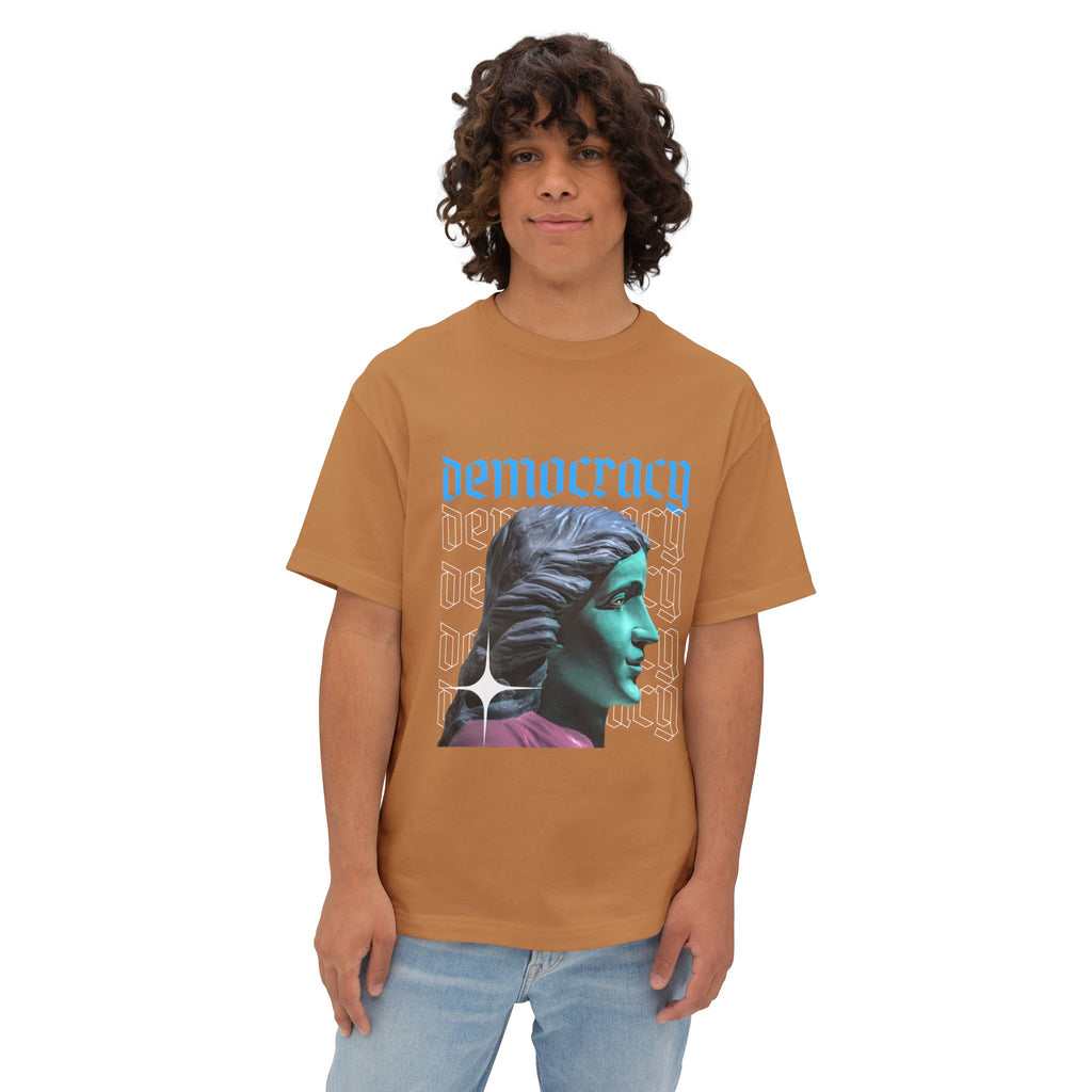 Democracy Graphic Oversized Tee, Unisex Boxy T-Shirt, Statement Fashion Top, Casual Wear, Gift for Activists, Cool Streetwear