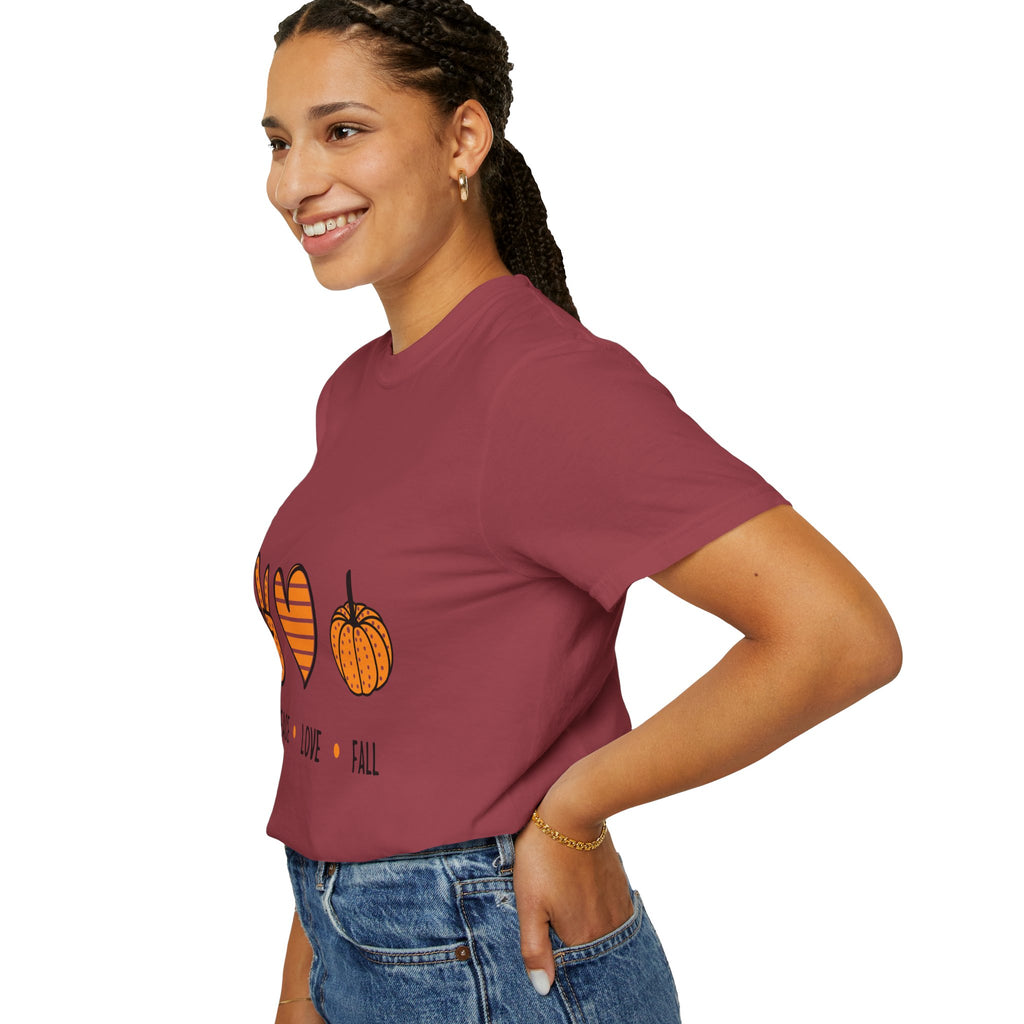 Peace Love Fall T-Shirt, Unisex Tee for Autumn, Cozy Casual Wear, Thanksgiving Gift, Fall Fashion