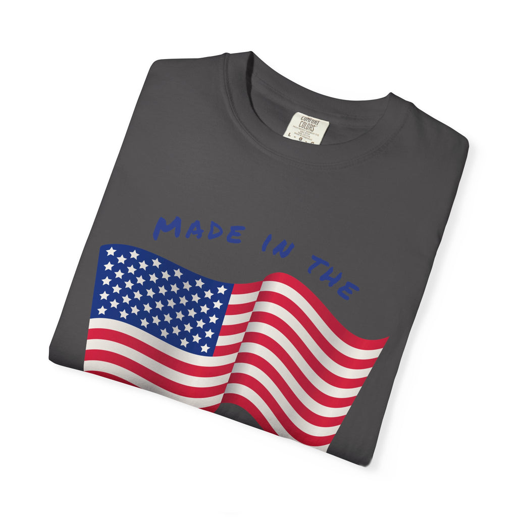 Patriotic T-Shirt for Celebrations, Made in the USA Tee, Unisex Garment-Dyed Shirt, July 4th Apparel, Red White Blue Tee