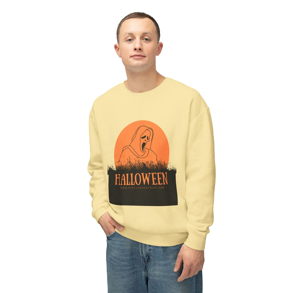 Halloween Ghost Unisex Lightweight Crewneck Sweatshirt, Fall Fashion, Cozy Gift, Halloween Party, Spooky Season Apparel