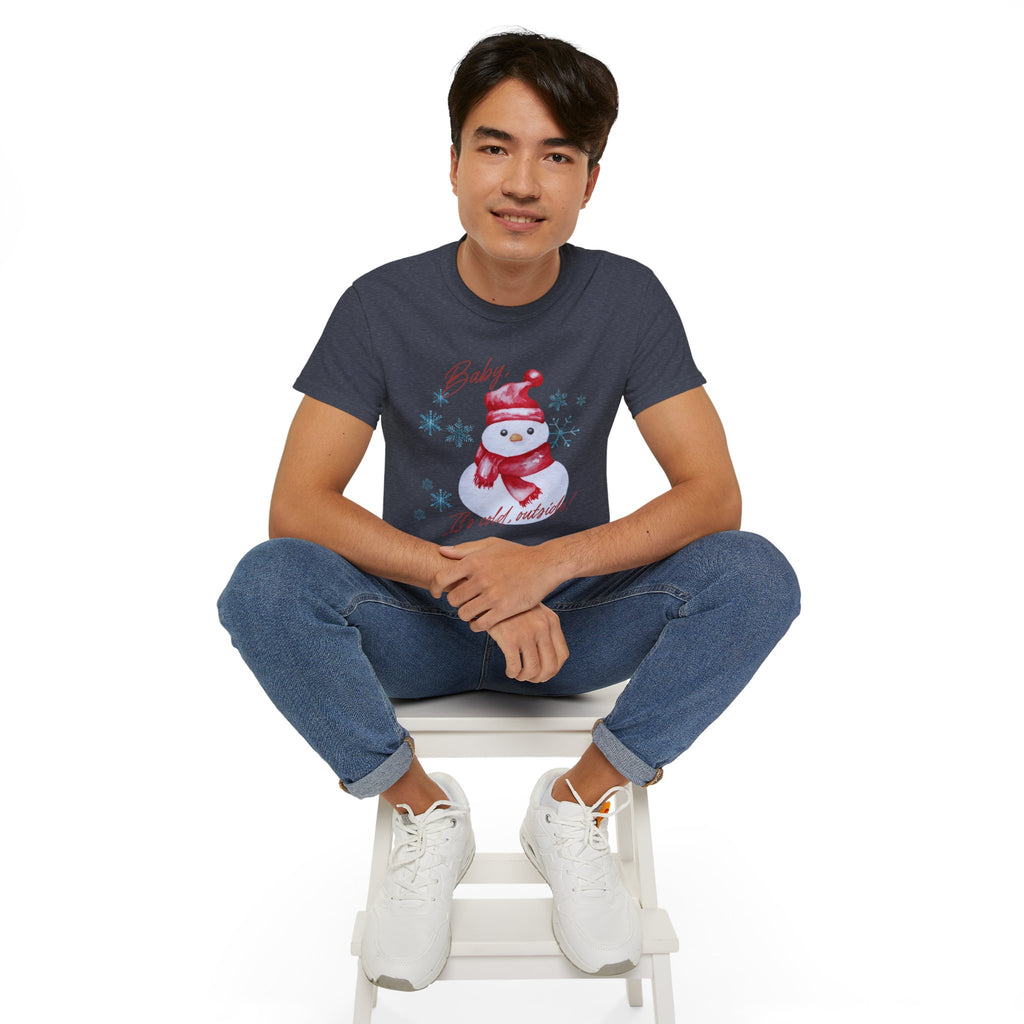 Winter Wonderland Snowman Tee, Unisex Cotton T-Shirt for Holiday Cheer, Christmas Party, Gift, Cozy Winter Apparel