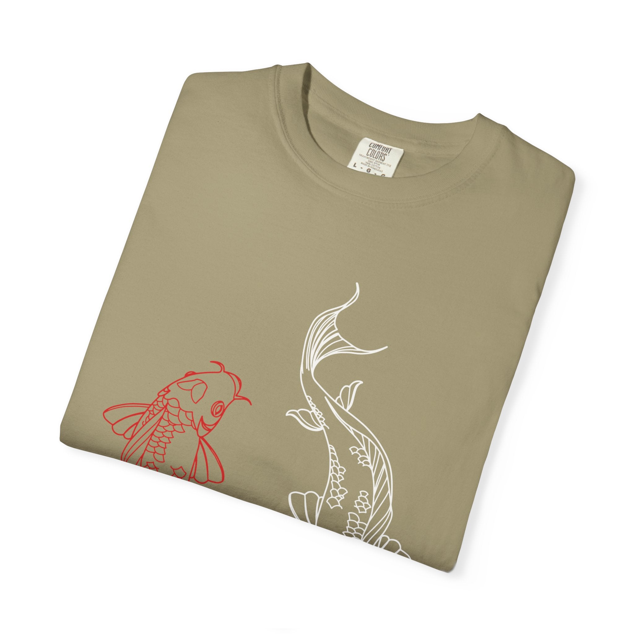 Koi Fish Garment-Dyed T-shirt, Unisex Tee, Casual Wear, Nature Lover Gift, Birthday Present, Relaxed Fit T-Shirt