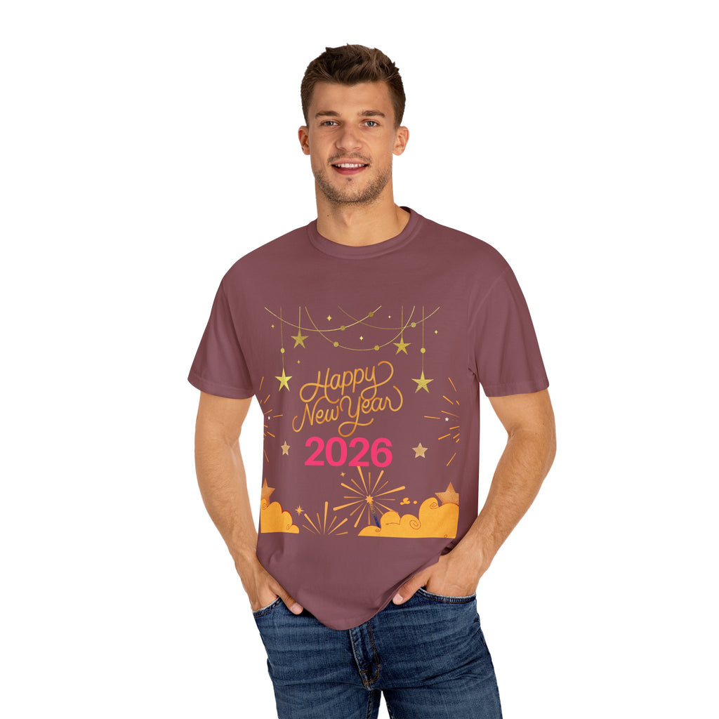 New Year Celebration T-Shirt | Unisex Garment-Dyed Tee with Happy New Year 2026 Design, Festive Apparel, Holiday Gift, Party Wear